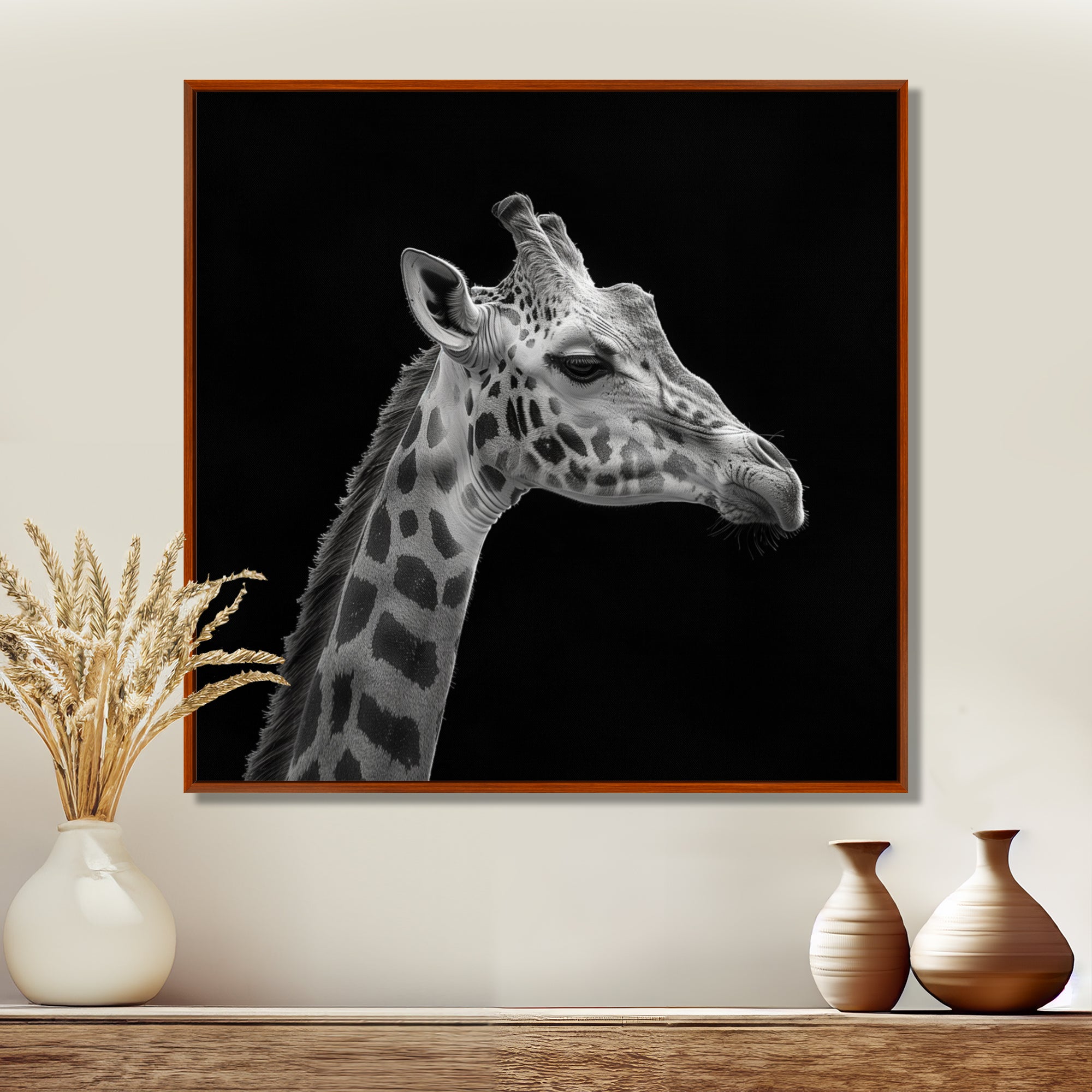 Giraffe profile on black - Gray Giraffe Wall Art