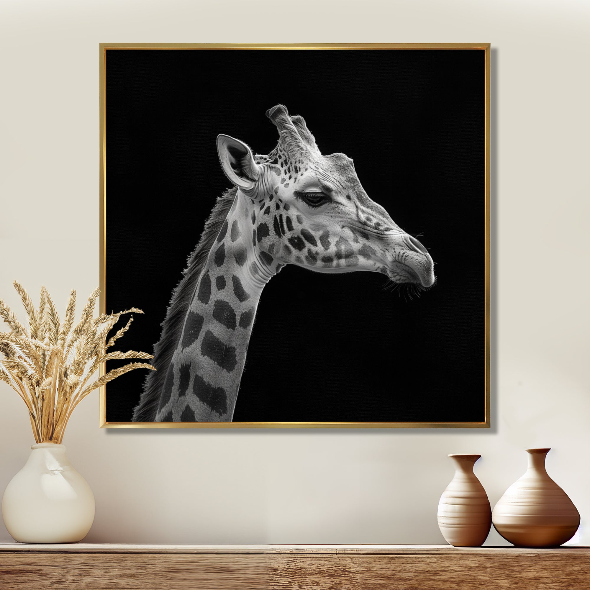 Giraffe profile on black - Gray Giraffe Wall Art