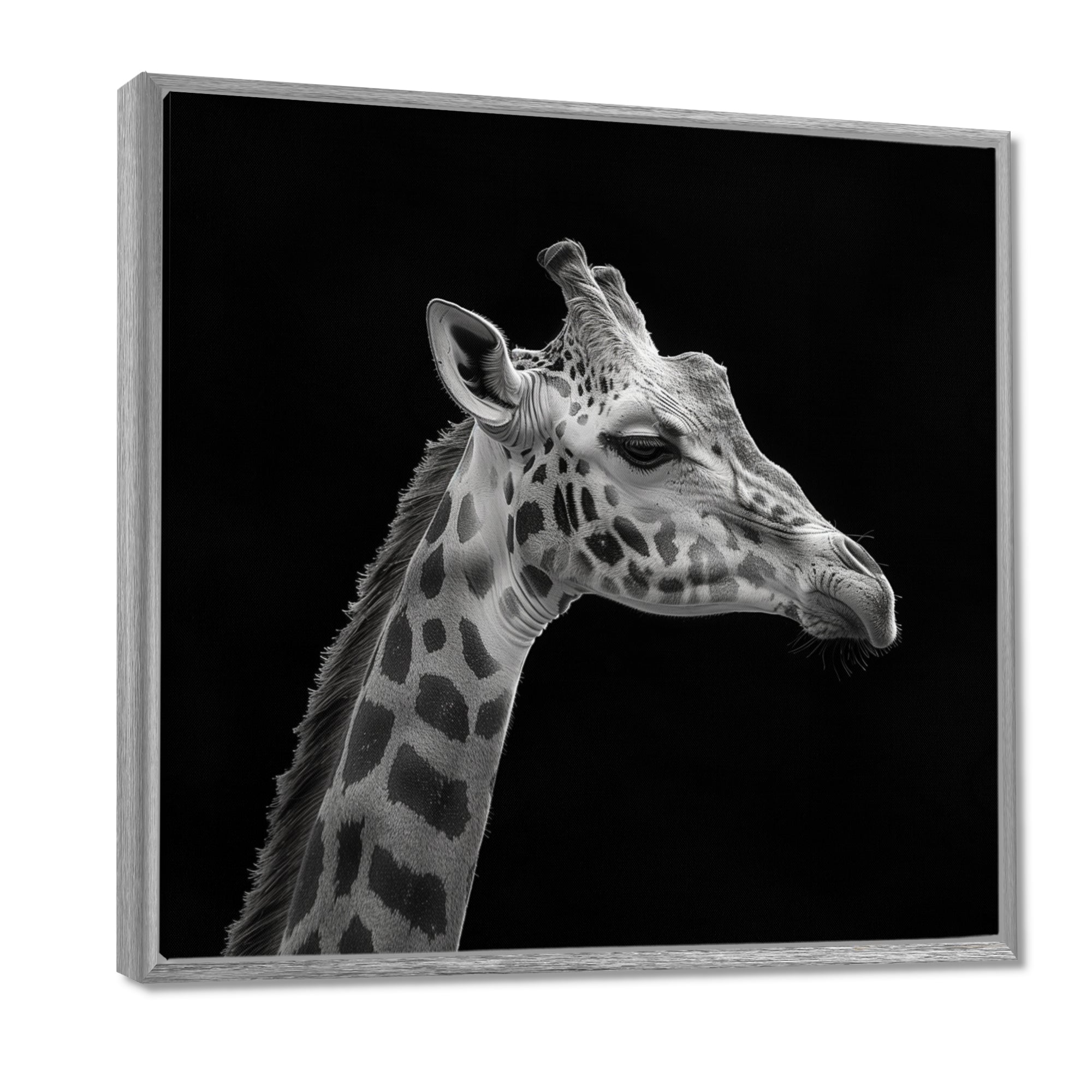 Giraffe profile on black - Gray Giraffe Wall Art