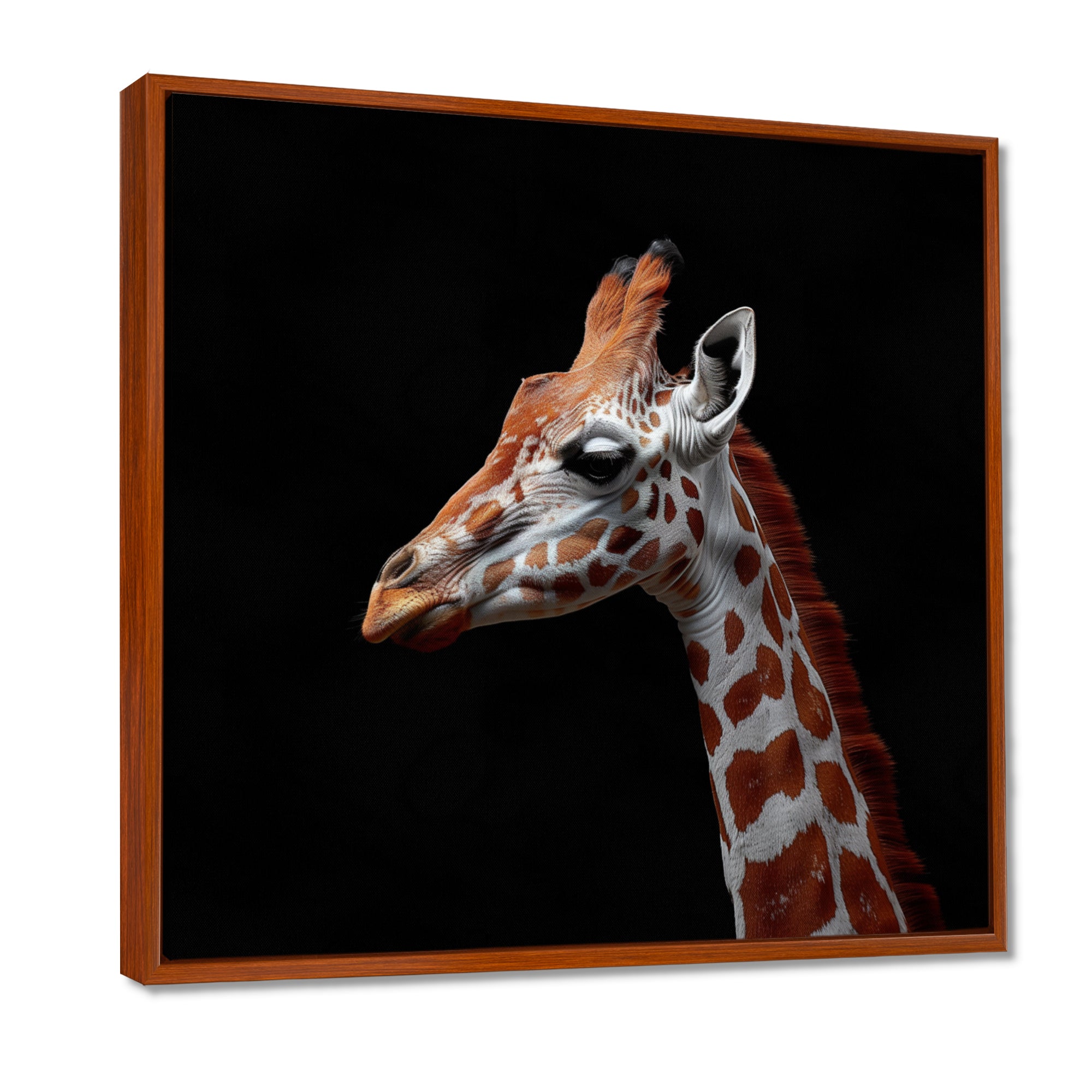 Brown giraffe profile on black - White Giraffe Wall Art