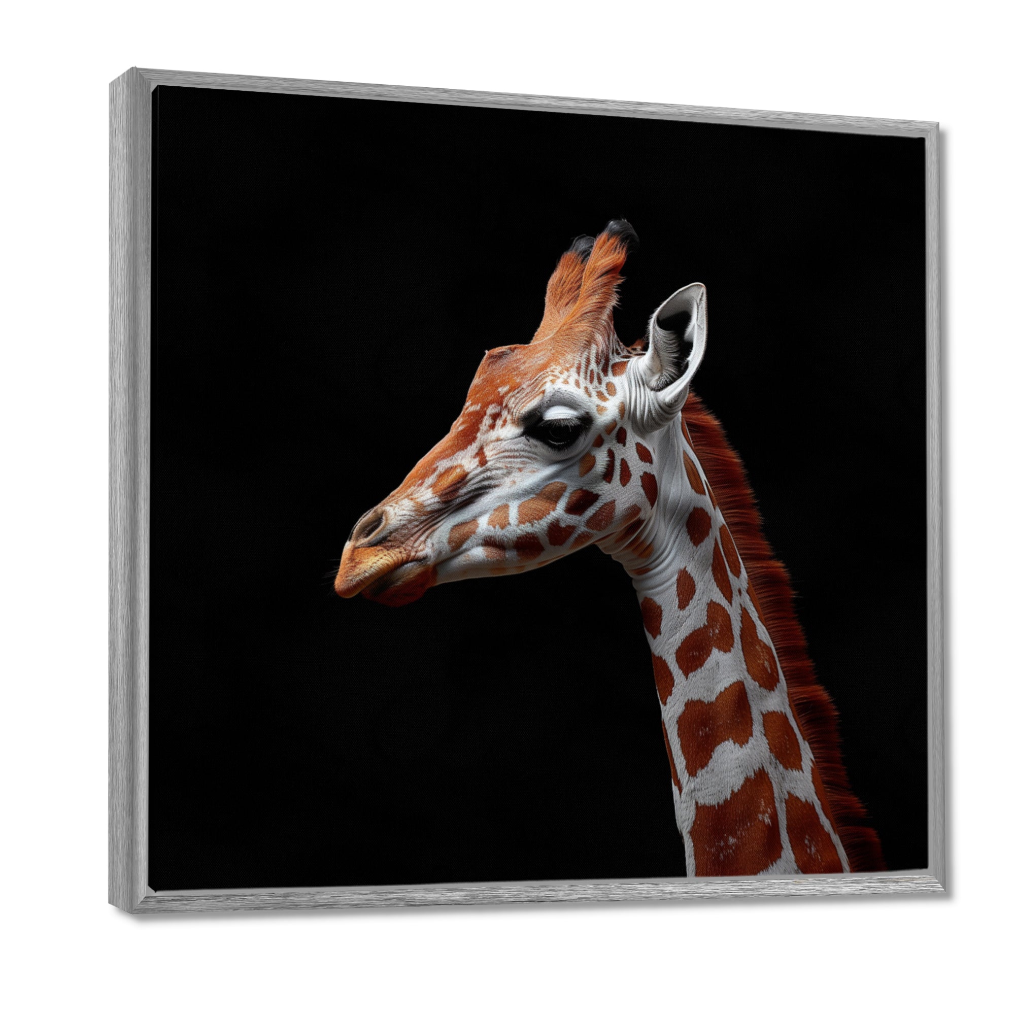Brown giraffe profile on black - White Giraffe Wall Art