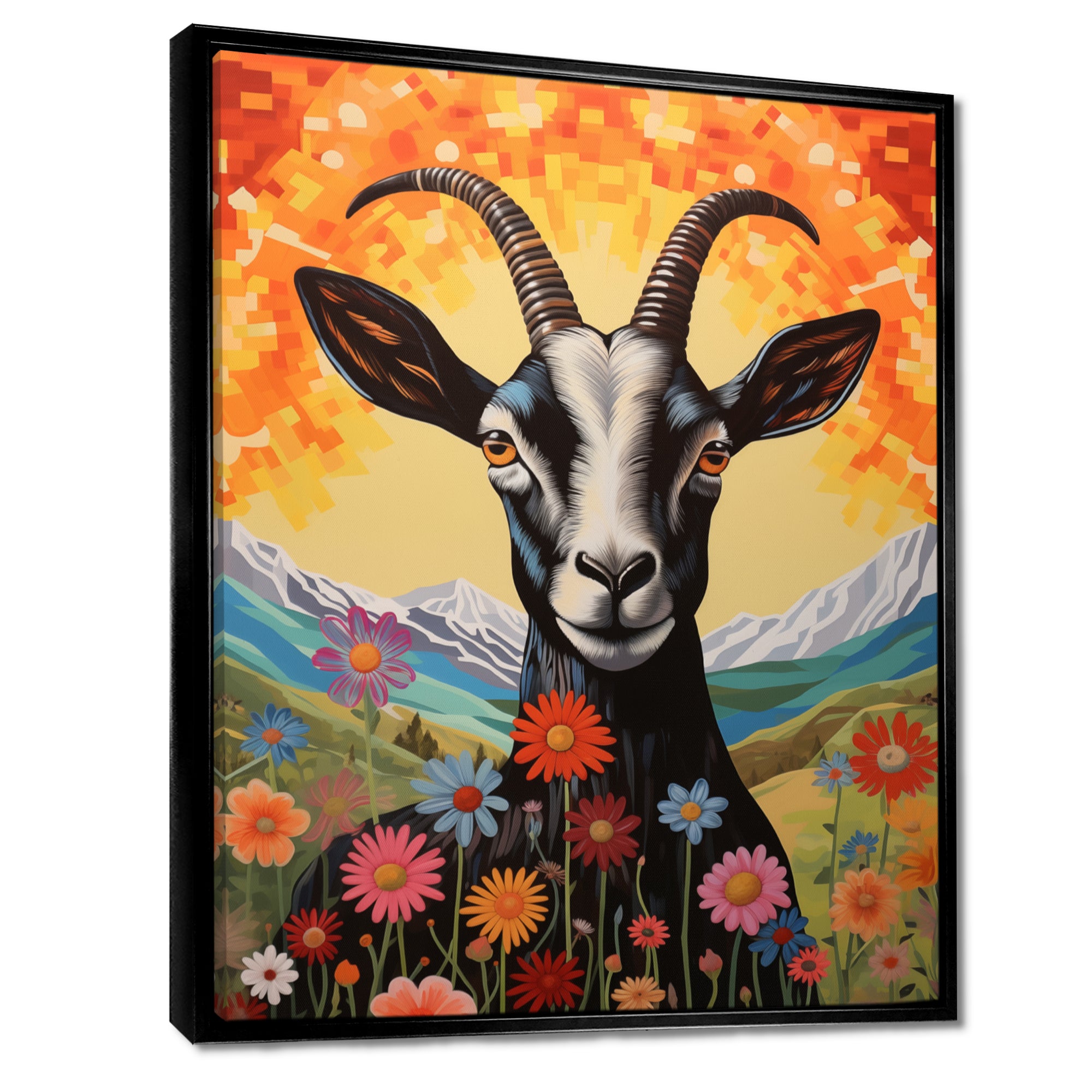 Mountain Goat in colorful meadows - Goat Large Canvas Wall Art