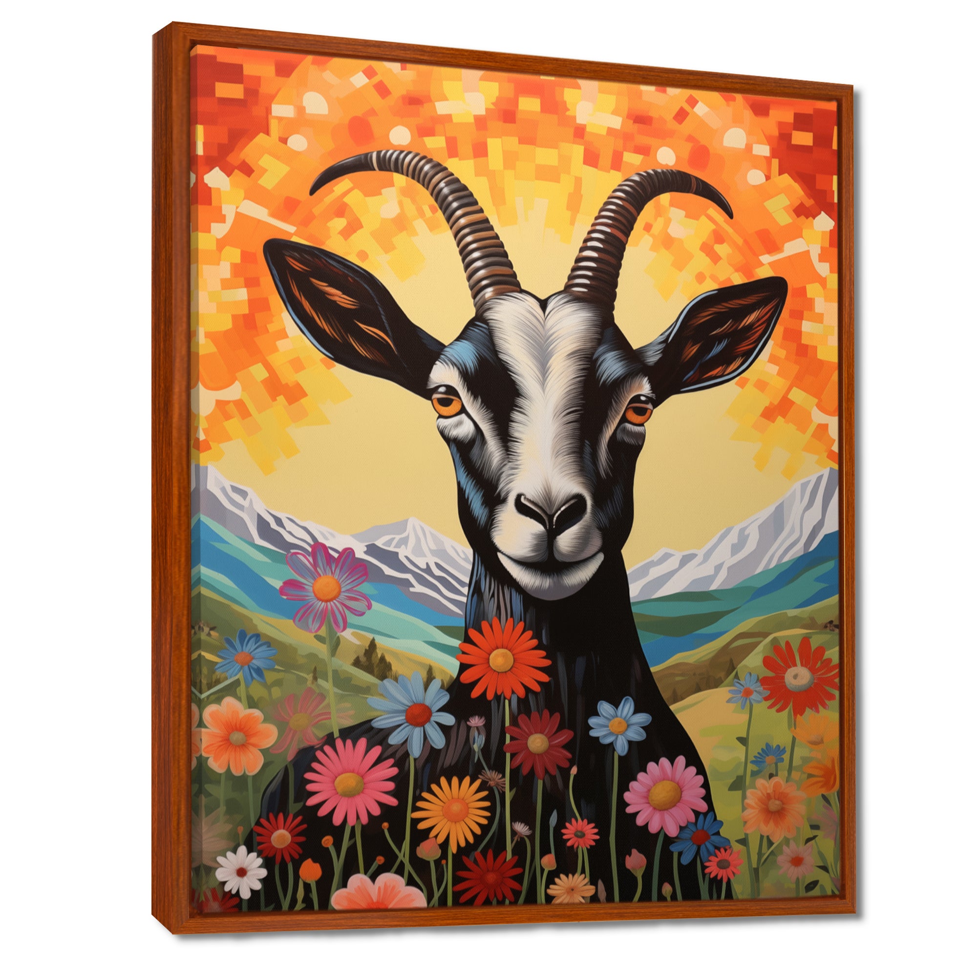 Mountain Goat in colorful meadows - Goat Large Canvas Wall Art