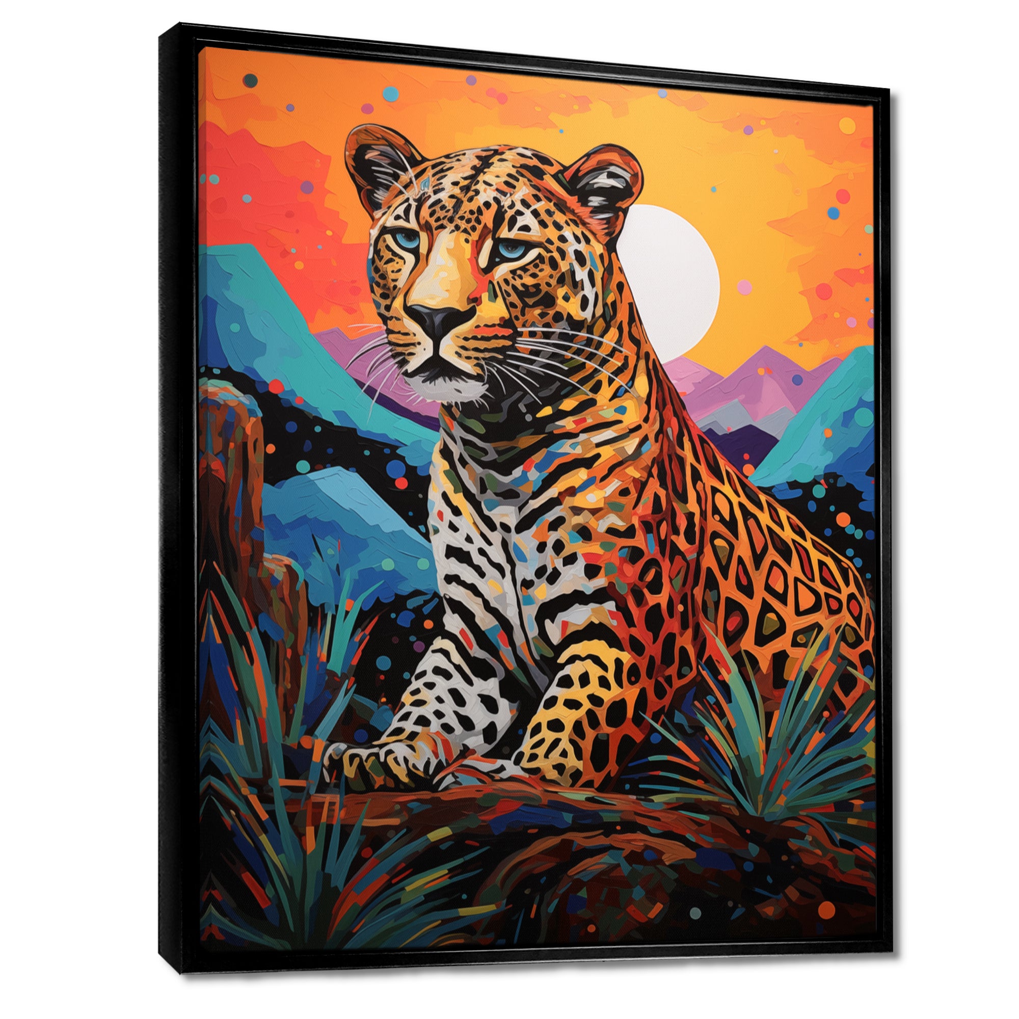 Cheetah in colorful mountain Sahara landscape - Cheetah Canvas Wall Art
