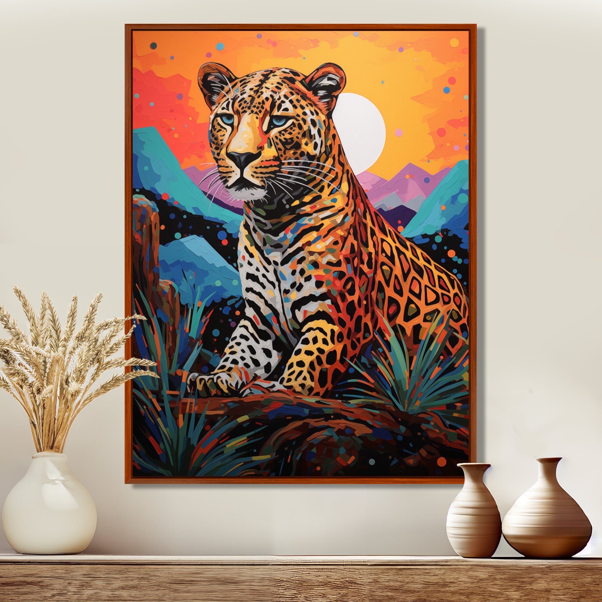 Cheetah in colorful mountain Sahara landscape - Cheetah Canvas Wall Art