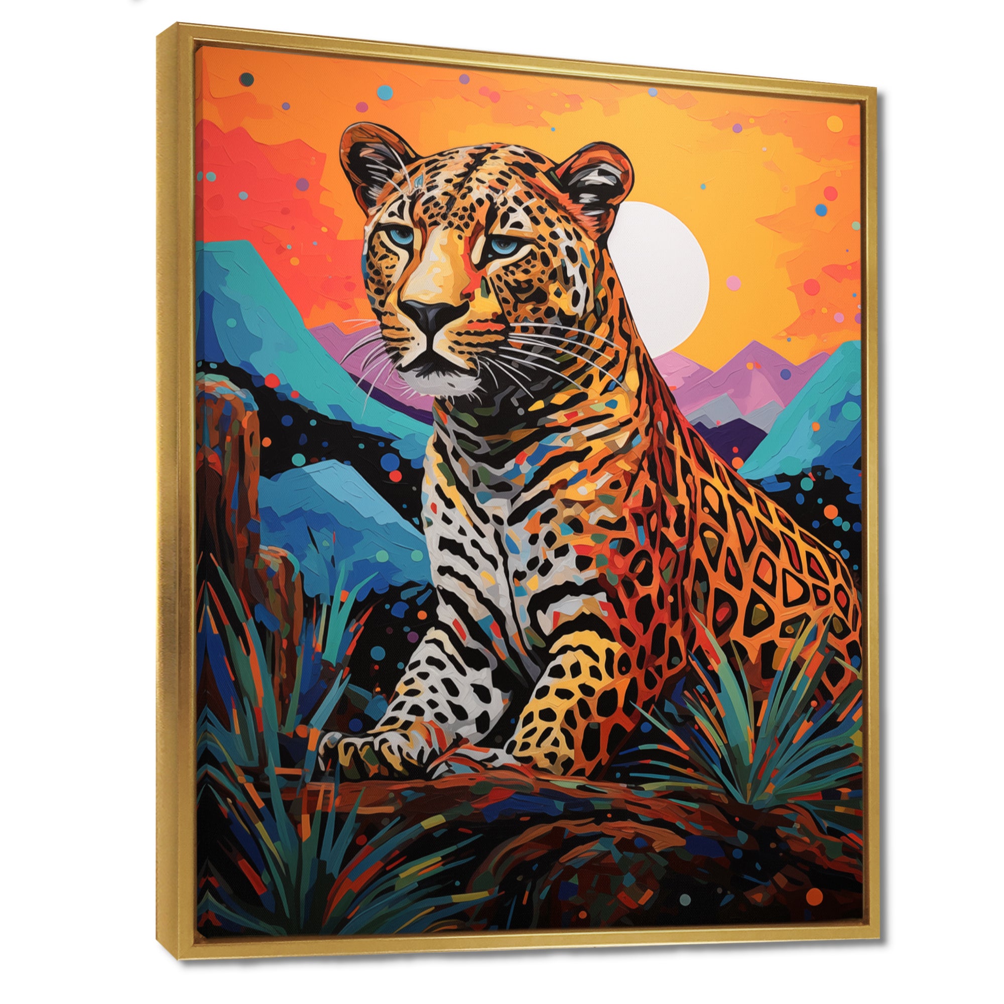 Cheetah in colorful mountain Sahara landscape - Cheetah Canvas Wall Art