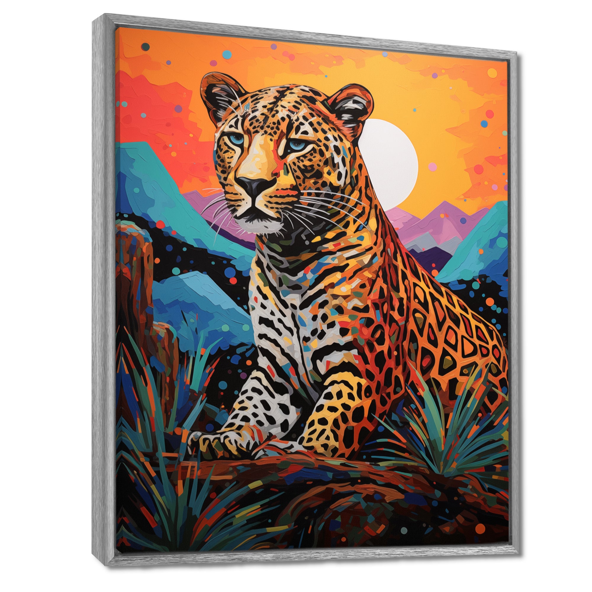 Cheetah in colorful mountain Sahara landscape - Cheetah Canvas Wall Art