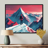 Red Blue Winter Mountain Views Hiking I - Hiking Canvas Wall Art