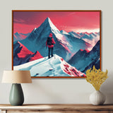 Red Blue Winter Mountain Views Hiking I - Hiking Canvas Wall Art