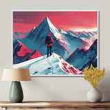 Red Blue Winter Mountain Views Hiking I - Hiking Canvas Wall Art