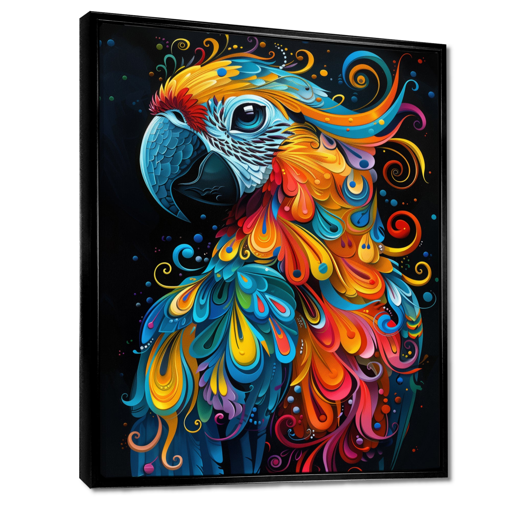 Blue orange parrot portrait on black - Parrot Wall Decor