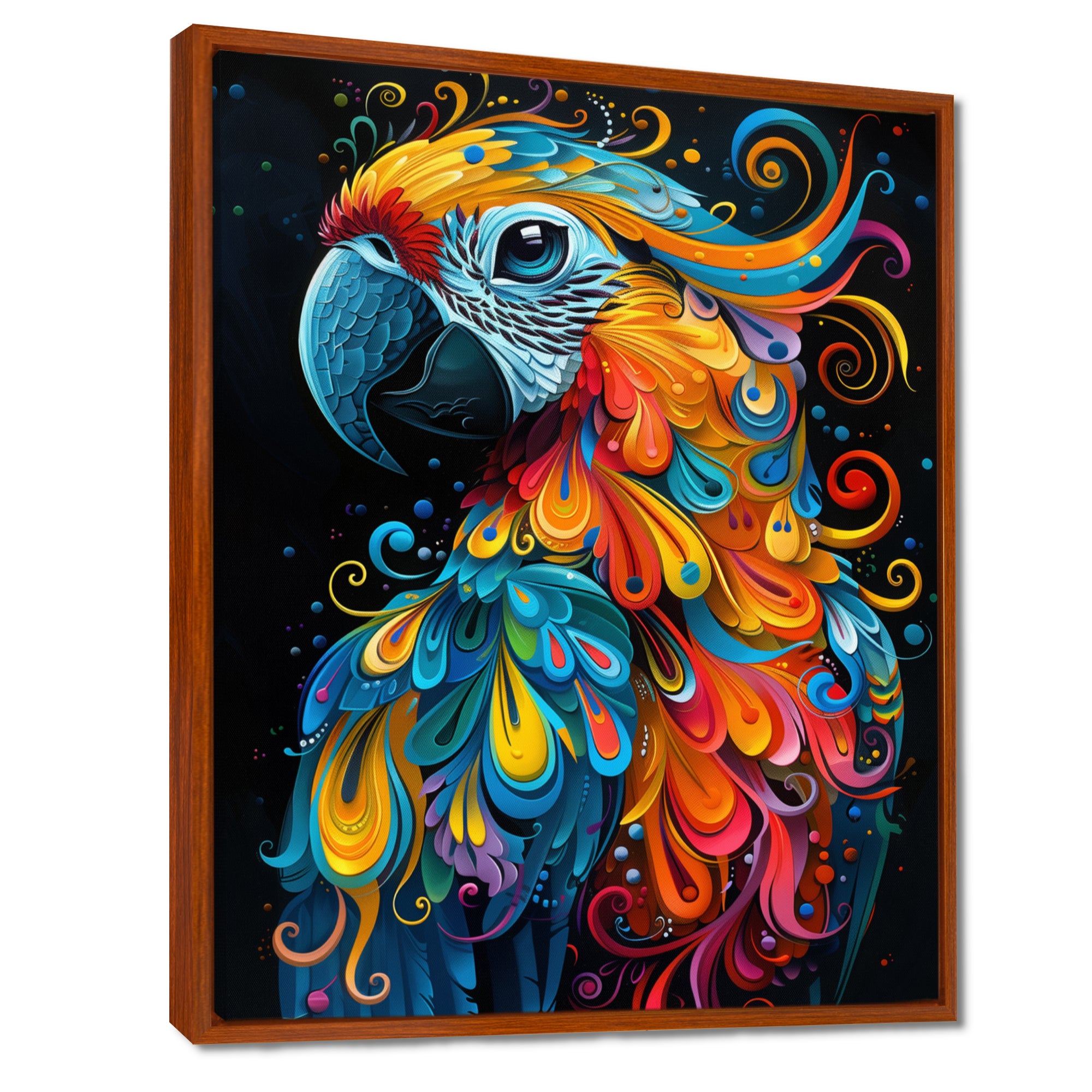Blue orange parrot portrait on black - Parrot Wall Decor