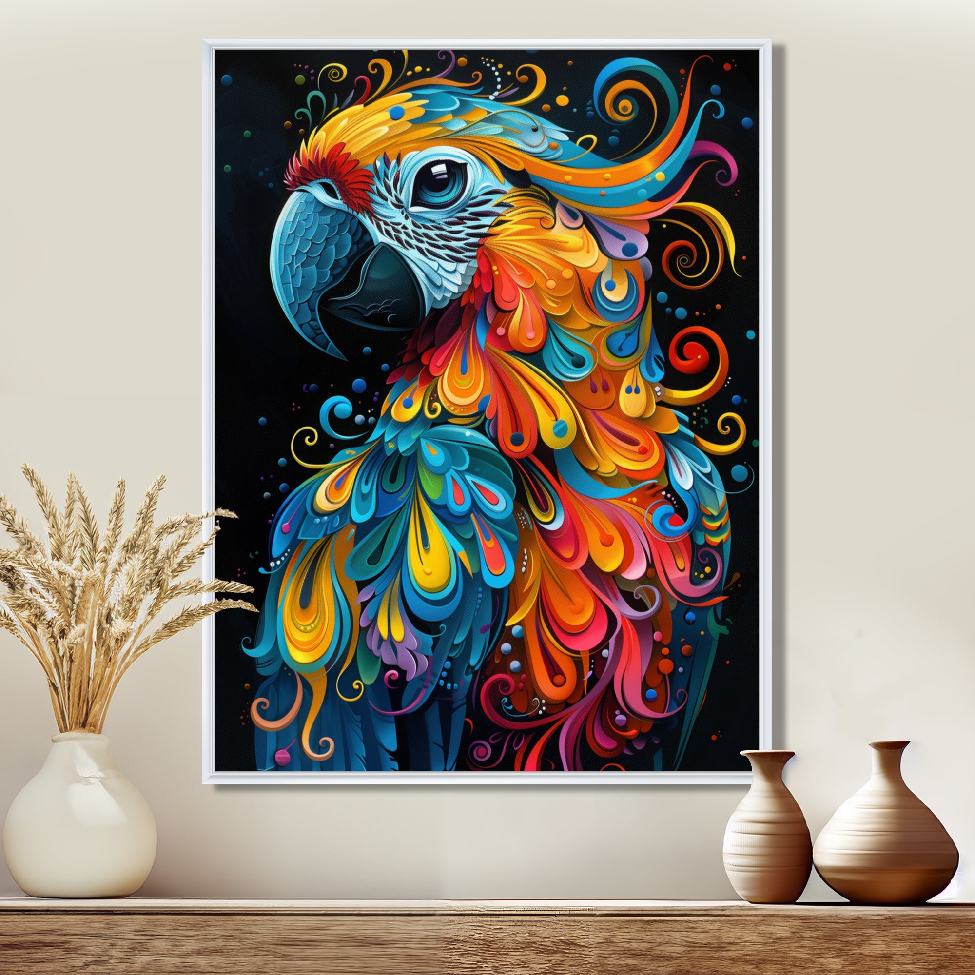 Blue orange parrot portrait on black - Parrot Wall Decor