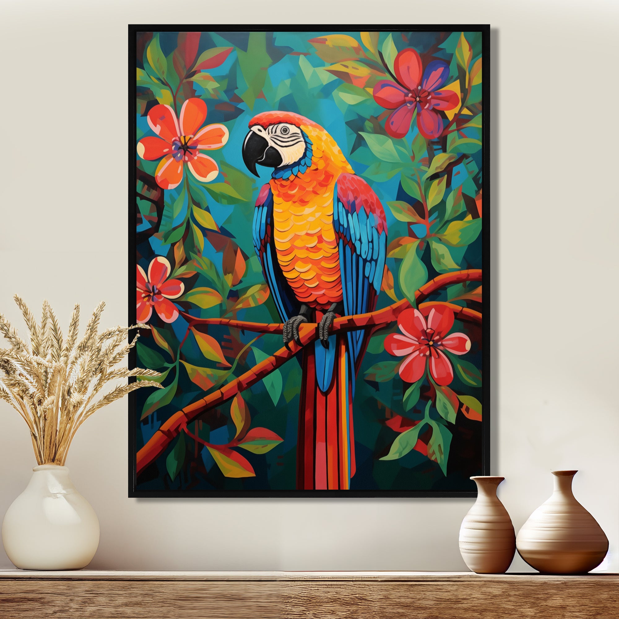 Orange blue Parrot in the African jungle - Parrot Wall Art Prints