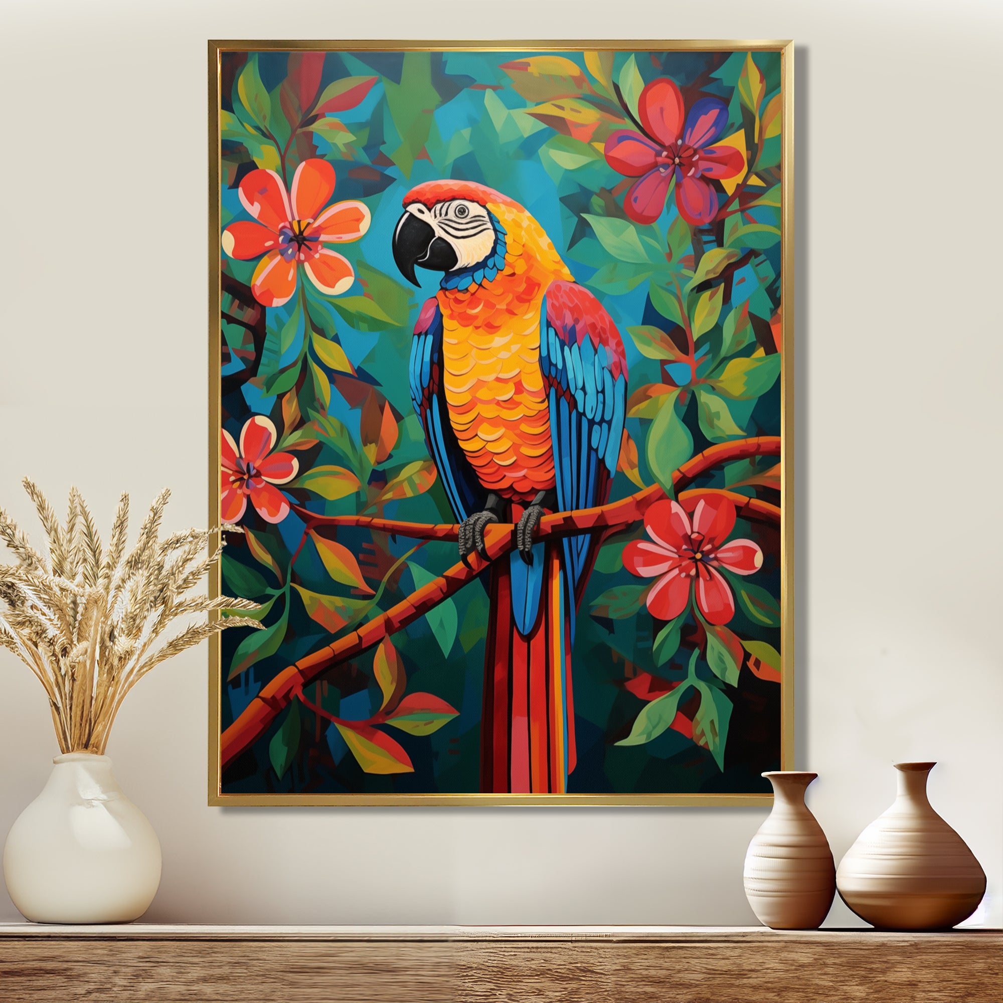 Orange blue Parrot in the African jungle - Parrot Wall Art Prints
