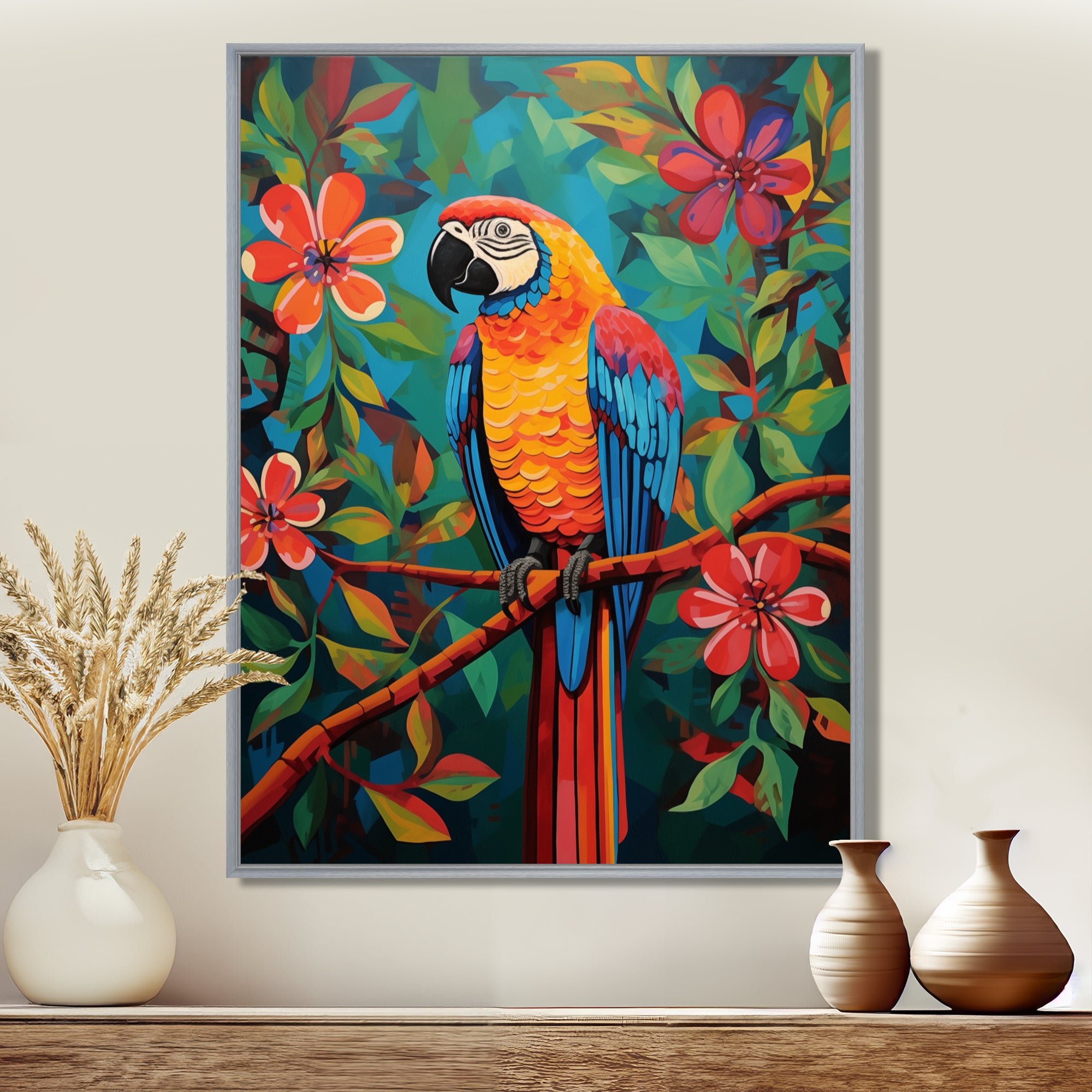 Orange blue Parrot in the African jungle - Parrot Wall Art Prints