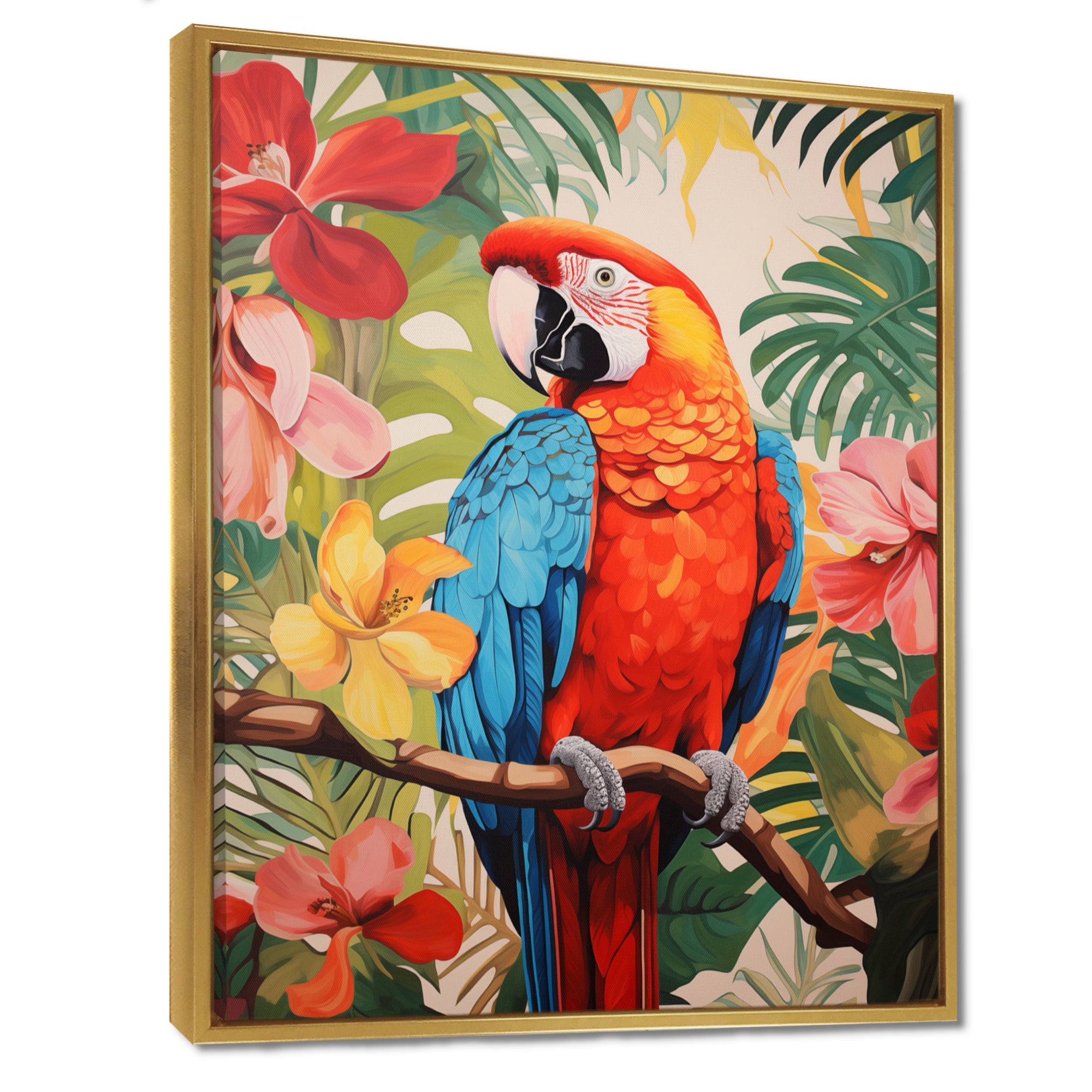 Red blue Parrot in the African jungle - Red Parrot Wall Art