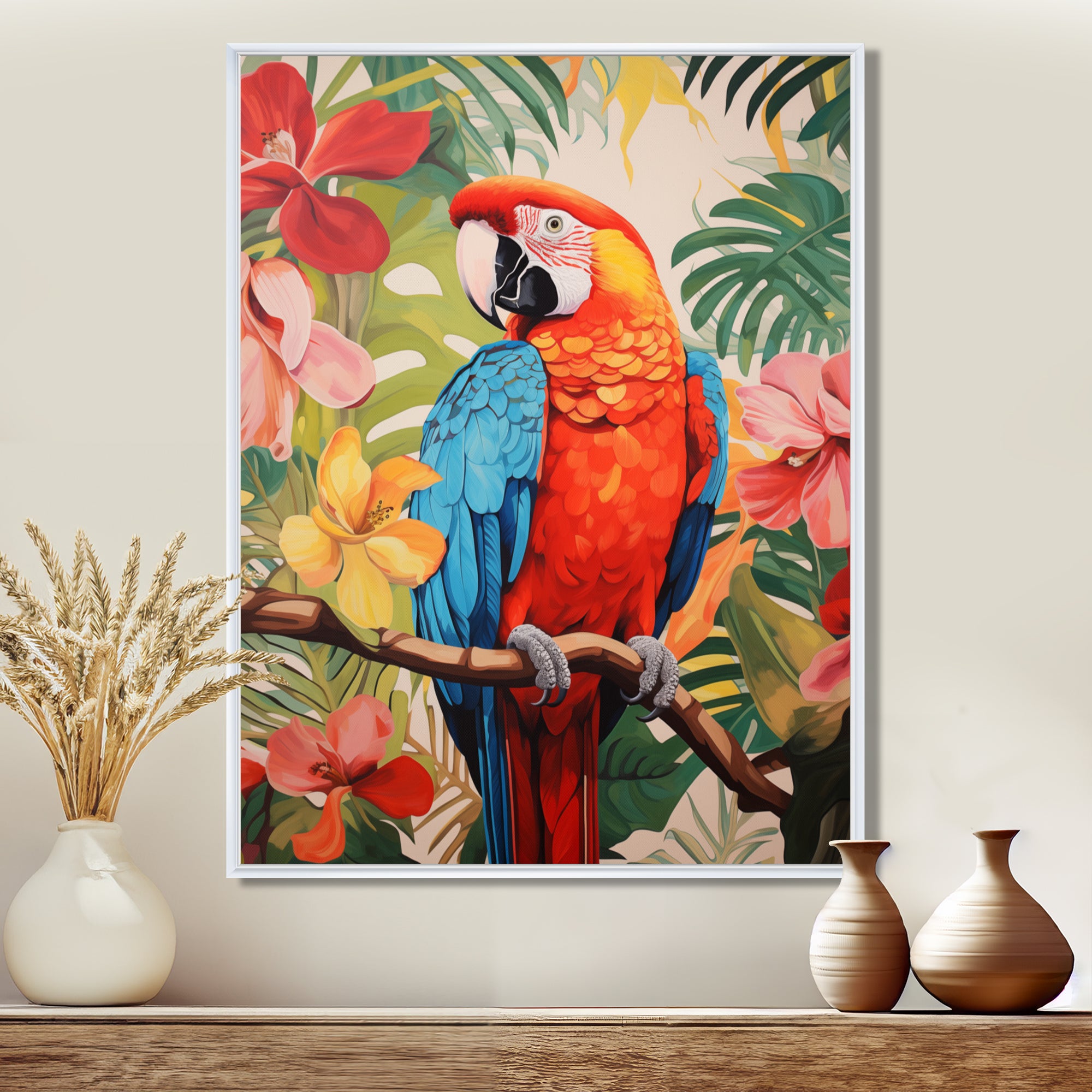 Red blue Parrot in the African jungle - Red Parrot Wall Art