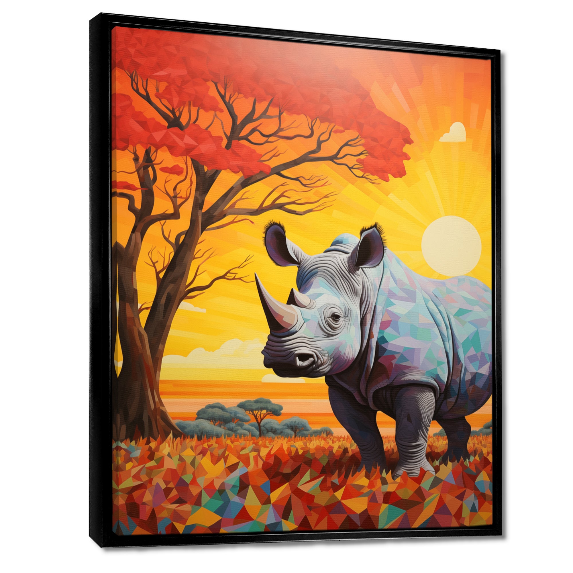 Rhinoceros at sunset in the Borneo Jungle - Rhino Living Room Wall Art