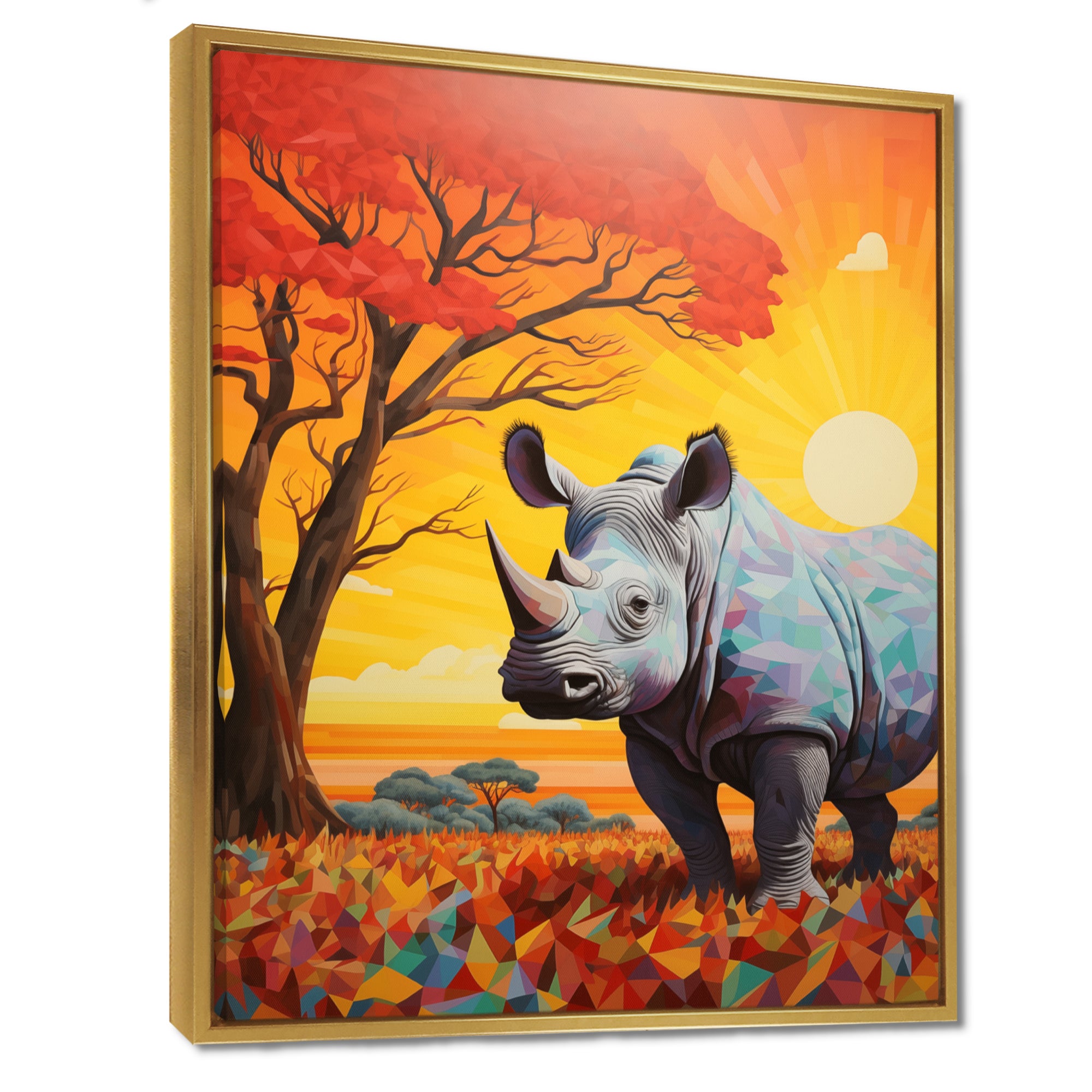 Rhinoceros at sunset in the Borneo Jungle - Rhino Living Room Wall Art