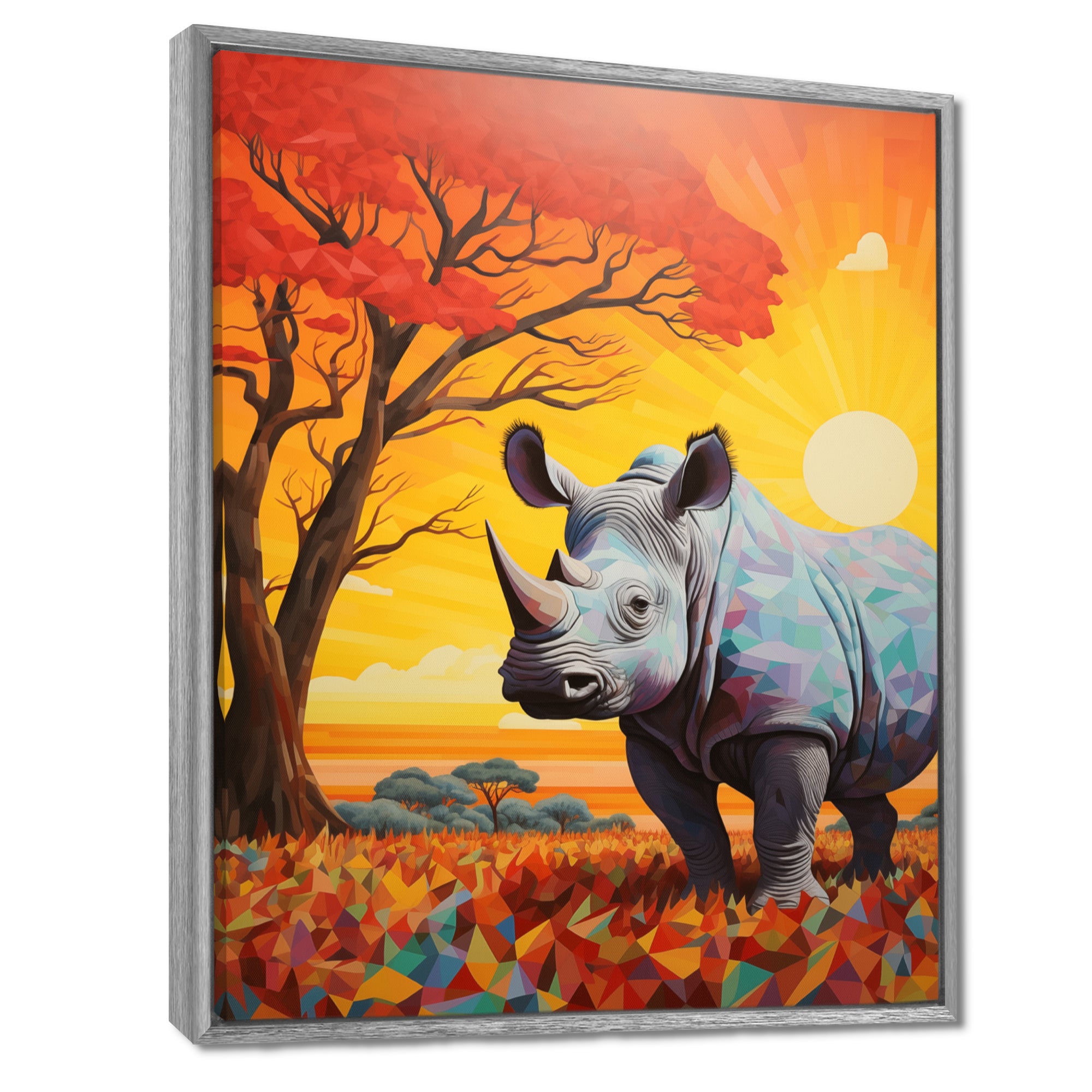 Rhinoceros at sunset in the Borneo Jungle - Rhino Living Room Wall Art