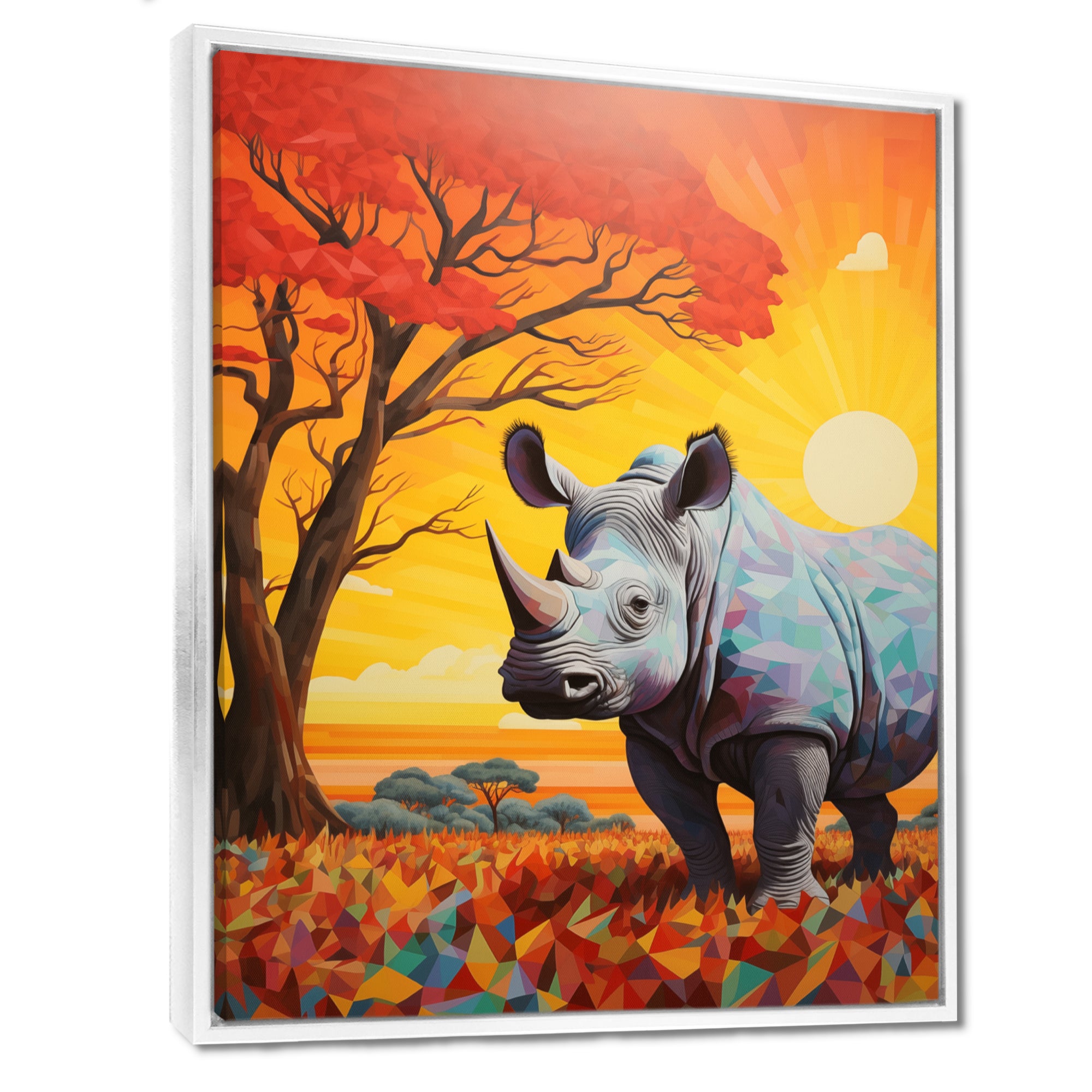 Rhinoceros at sunset in the Borneo Jungle - Rhino Living Room Wall Art