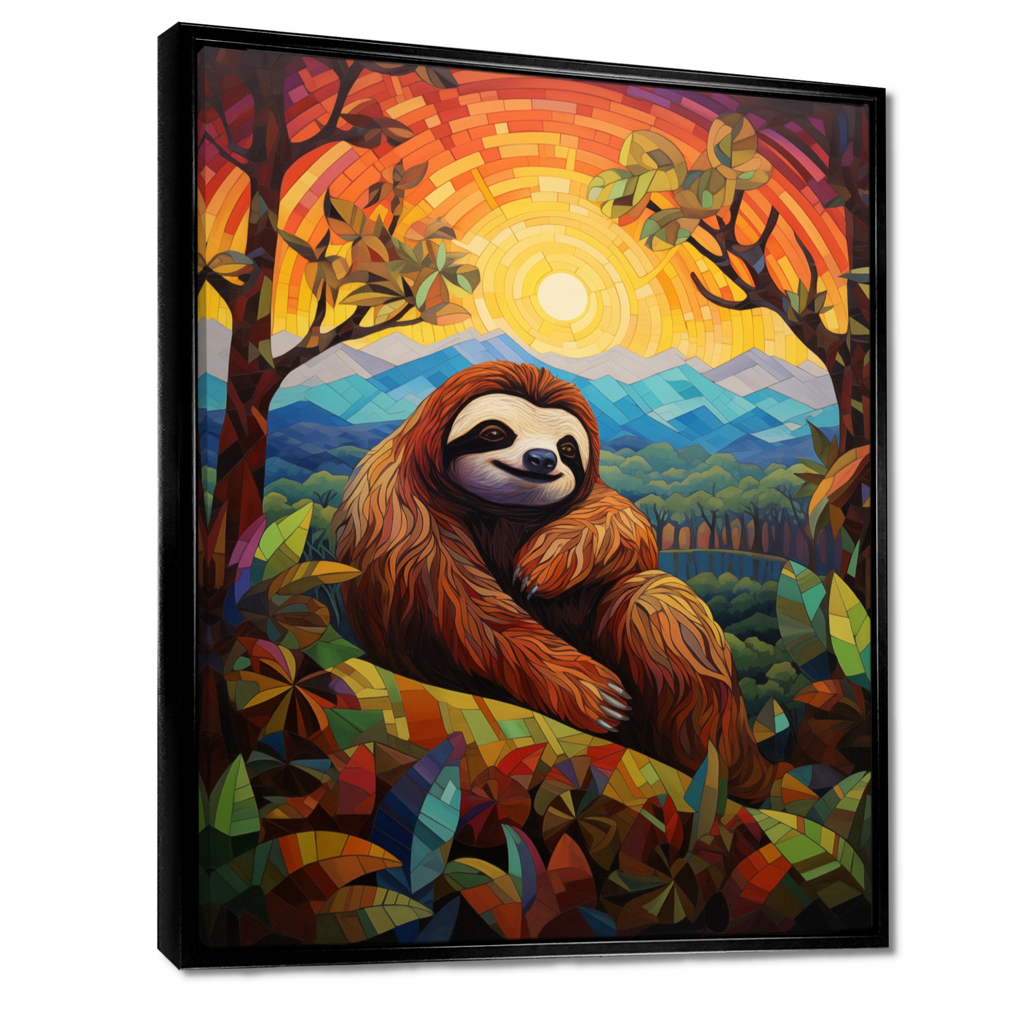 Relaxing Sloth in colorful landscape - Sloth Bedroom Wall Art