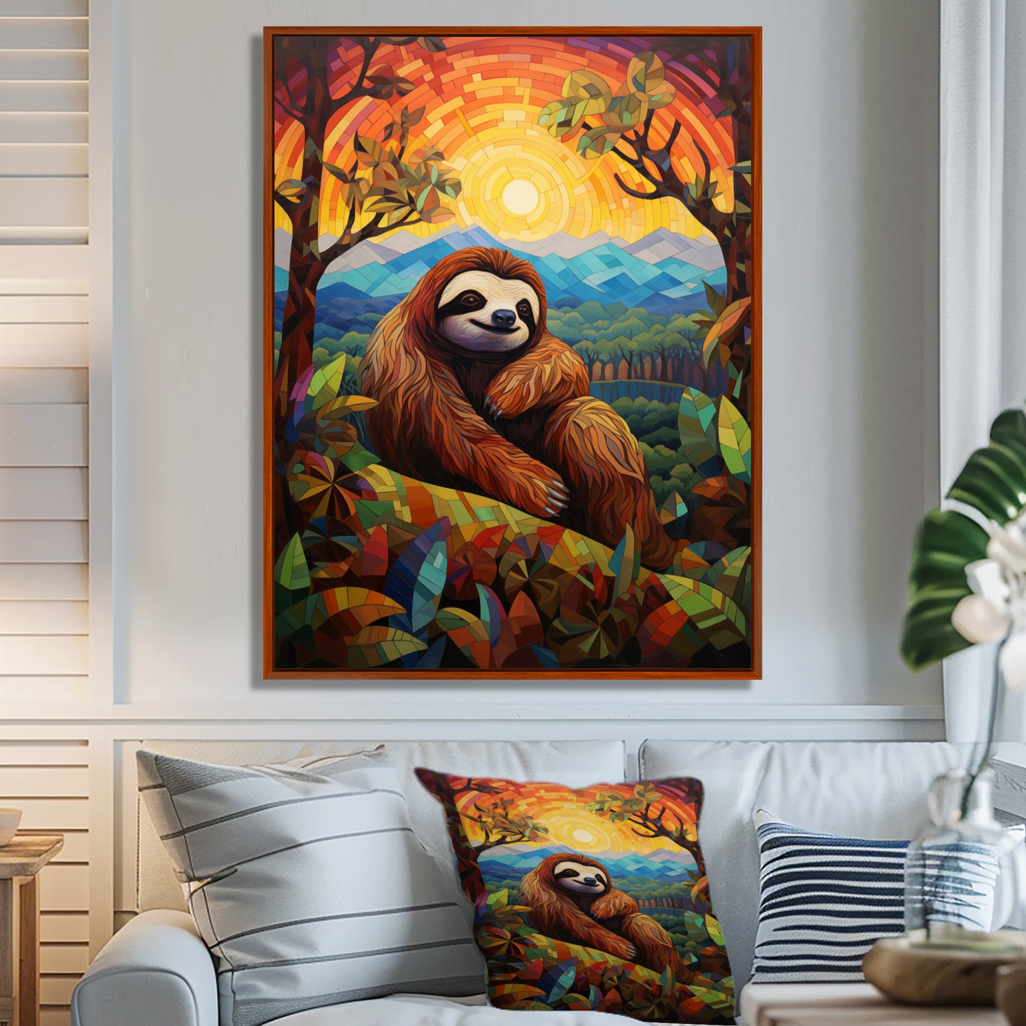 Relaxing Sloth in colorful landscape - Sloth Bedroom Wall Art