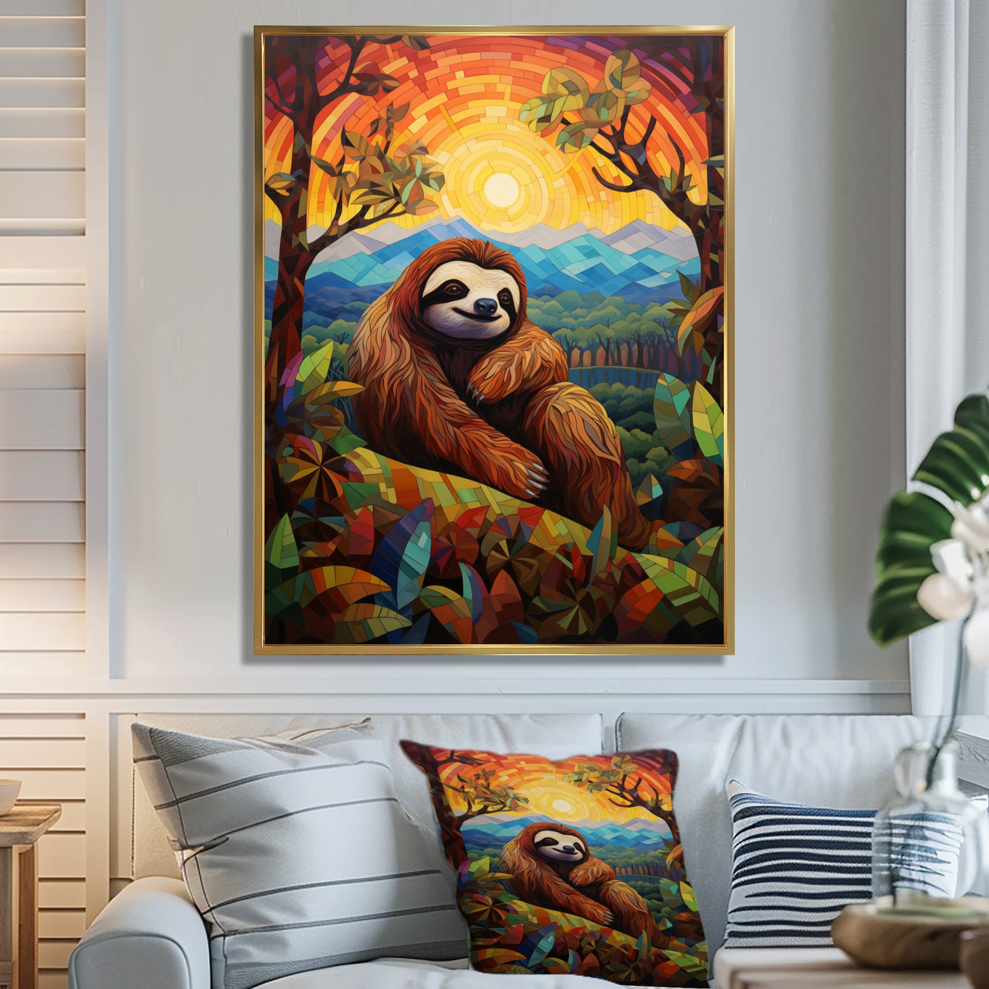 Relaxing Sloth in colorful landscape - Sloth Bedroom Wall Art