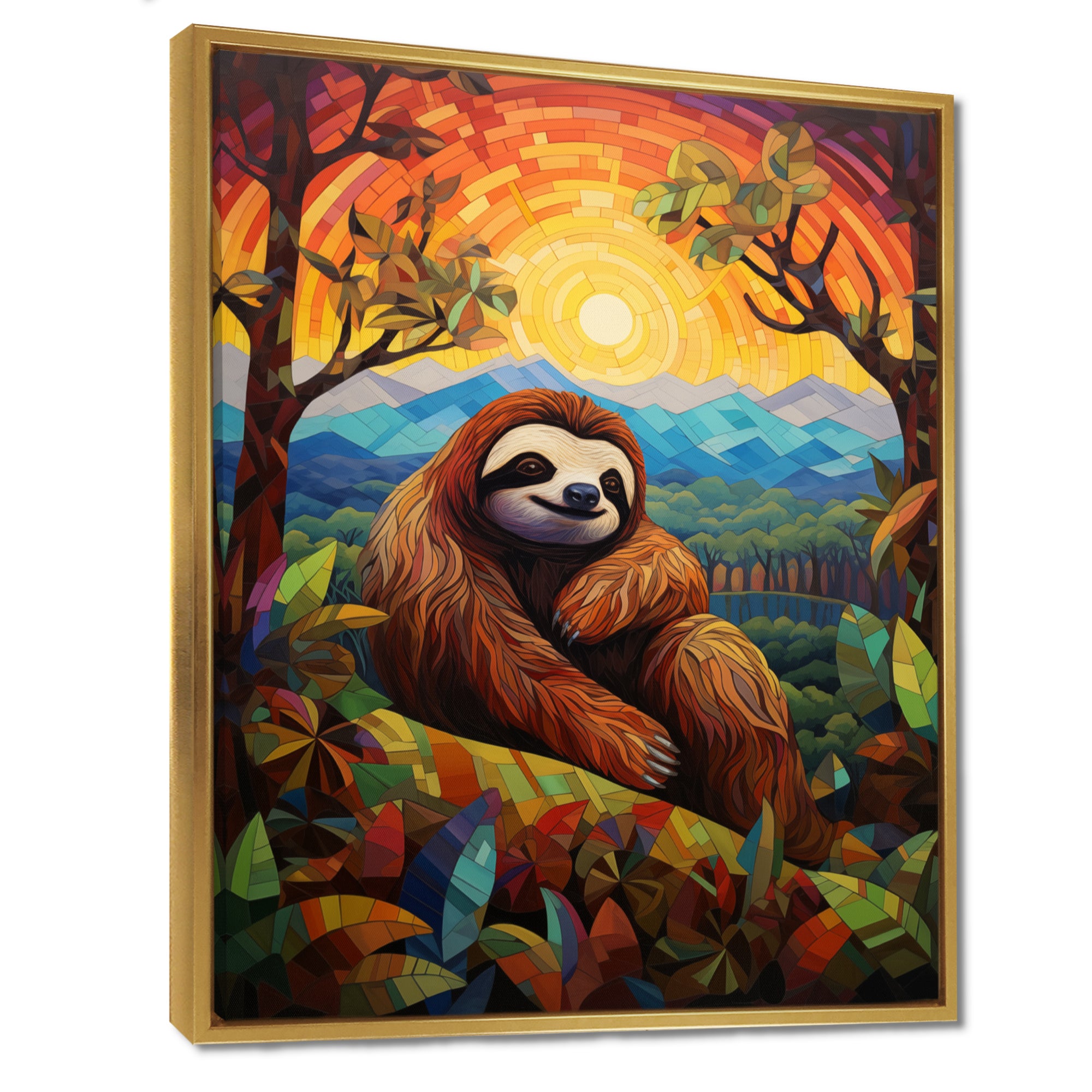 Relaxing Sloth in colorful landscape - Sloth Bedroom Wall Art