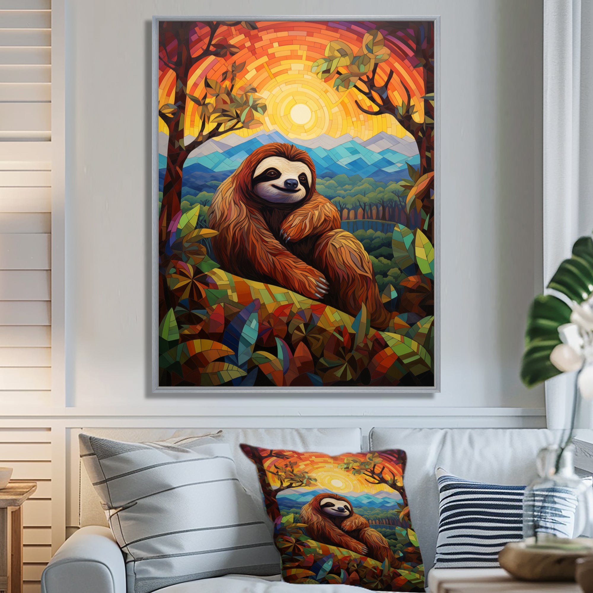 Relaxing Sloth in colorful landscape - Sloth Bedroom Wall Art