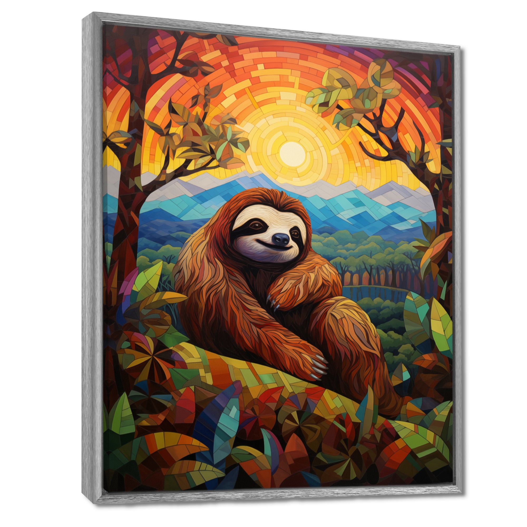 Relaxing Sloth in colorful landscape - Sloth Bedroom Wall Art