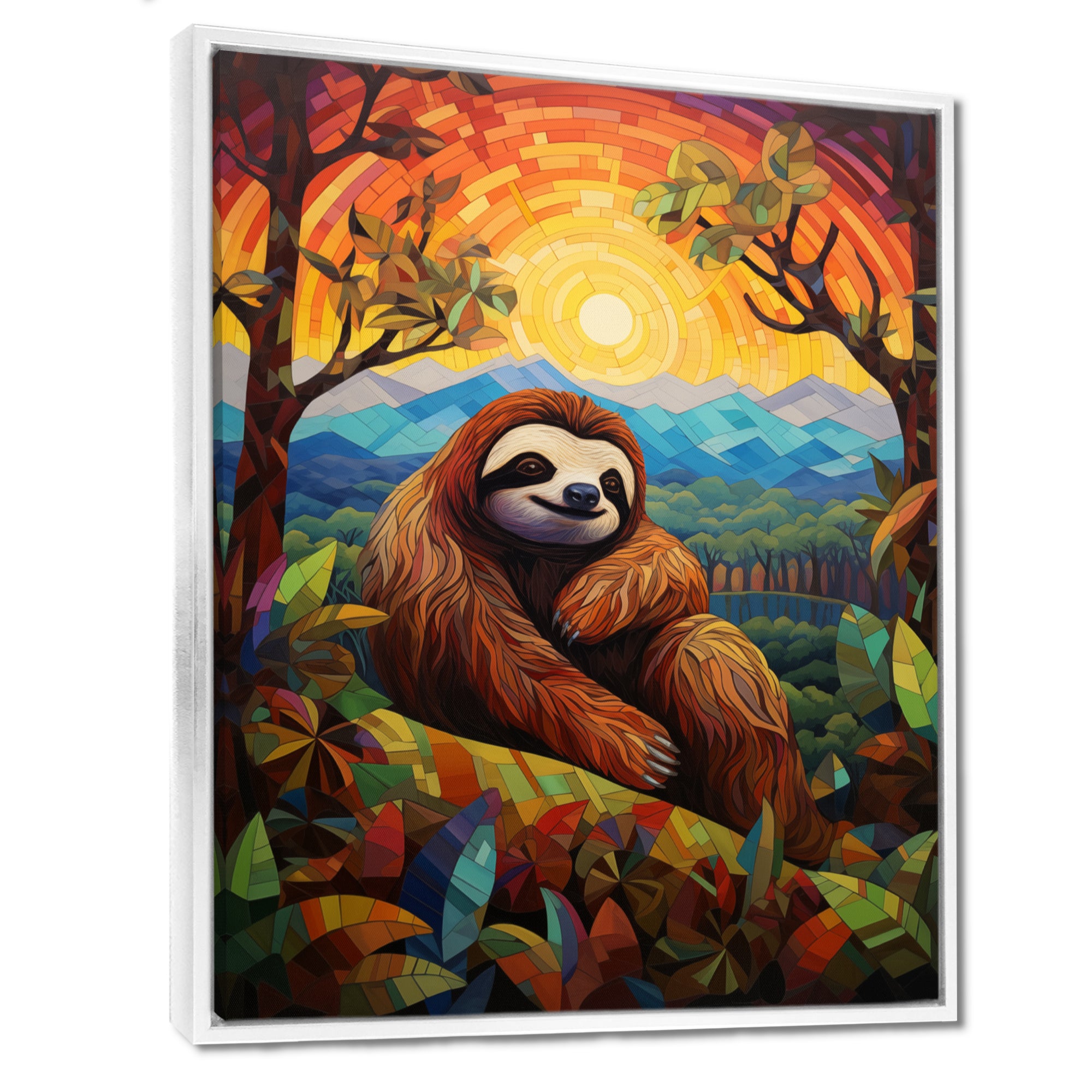 Relaxing Sloth in colorful landscape - Sloth Bedroom Wall Art