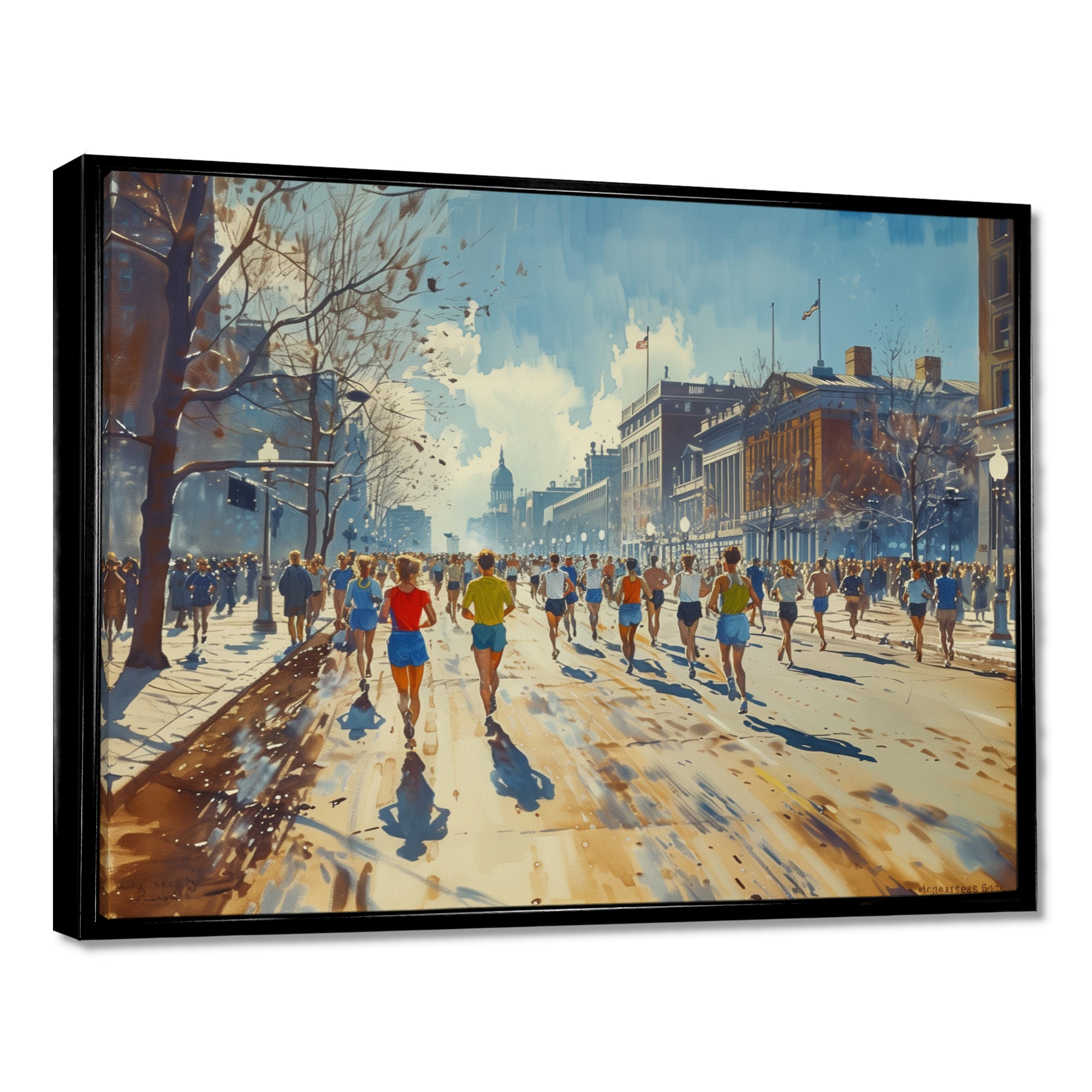 Running Marathon In Boston - Running Canvas Wall Art