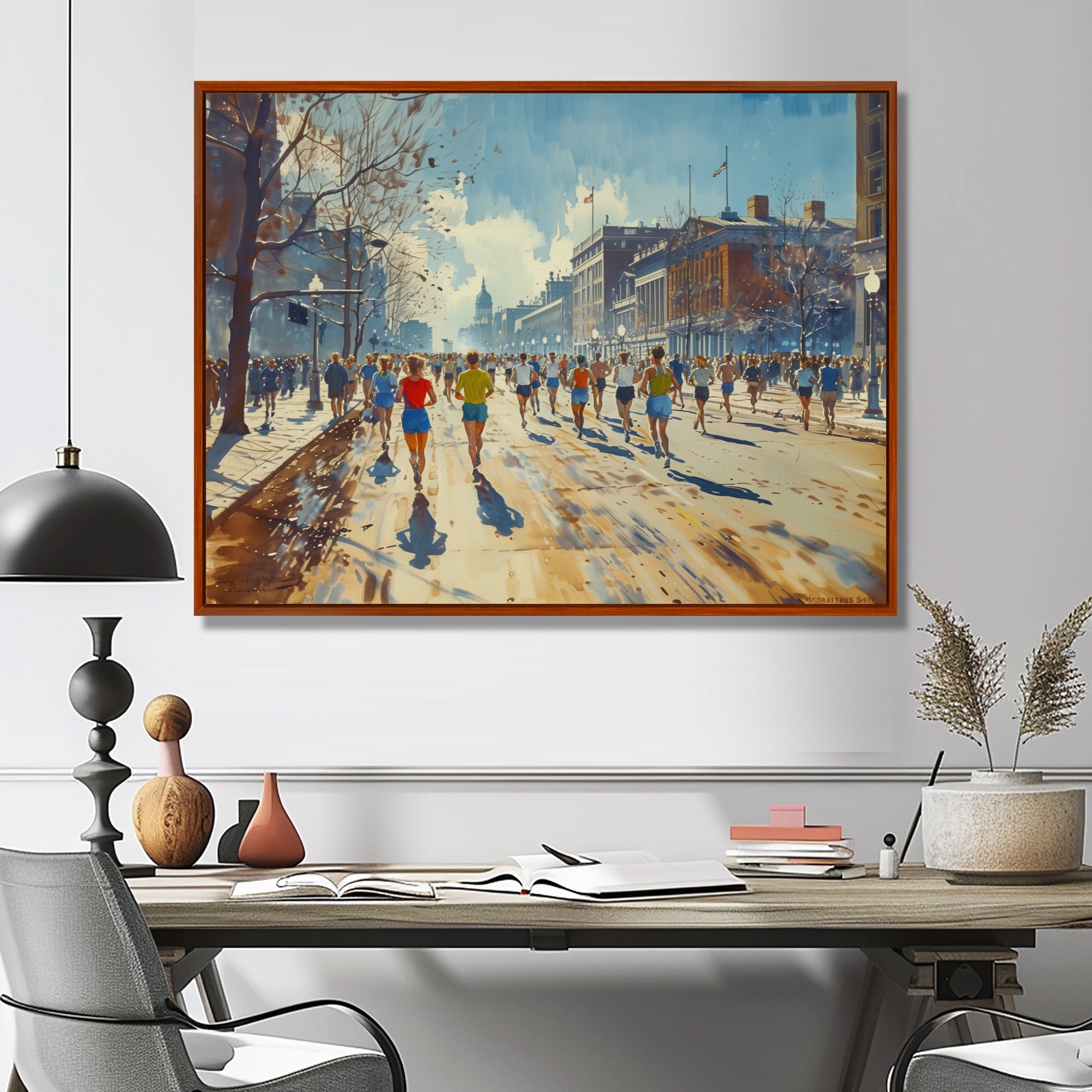 Running Marathon In Boston - Running Canvas Wall Art