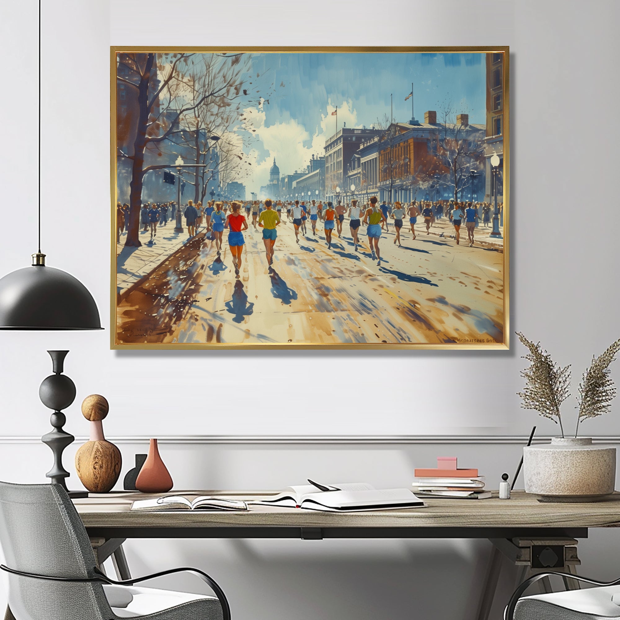 Running Marathon In Boston - Running Canvas Wall Art