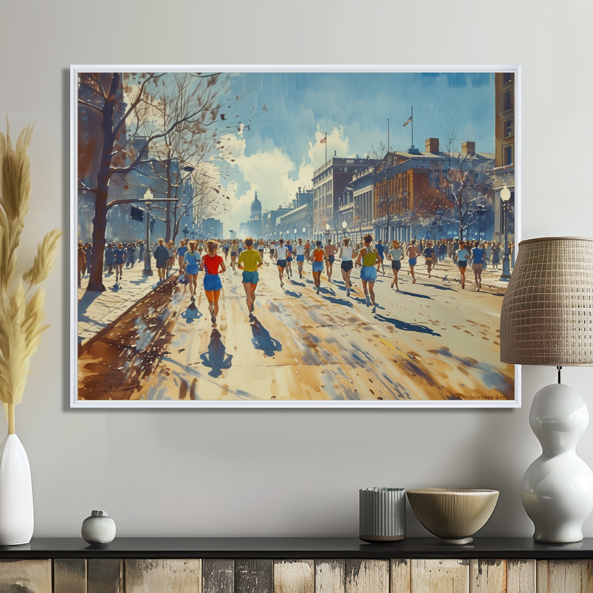 Running Marathon In Boston - Running Canvas Wall Art