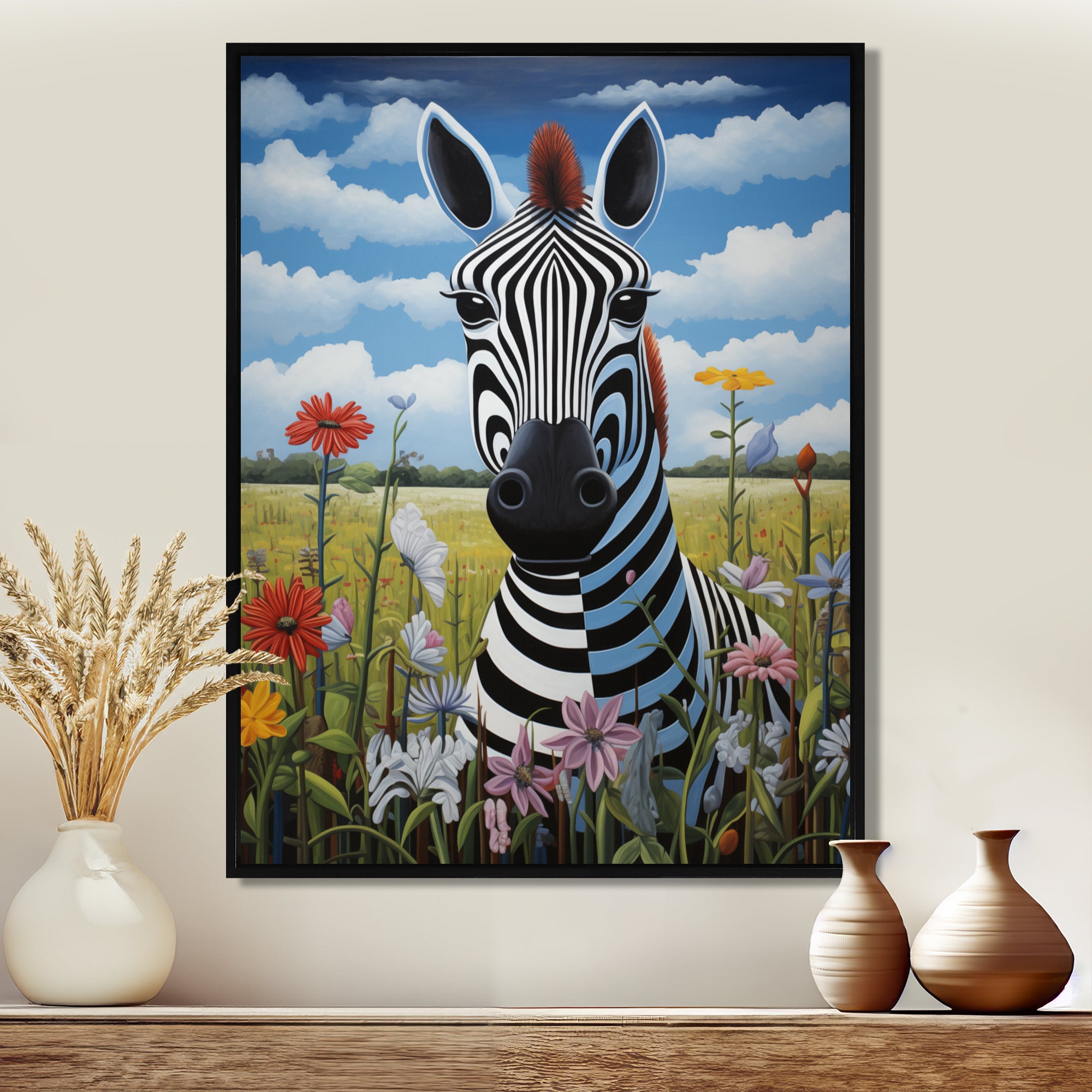 Funny Zebra meadows cartoon Portrait - Zebra Wall Decor