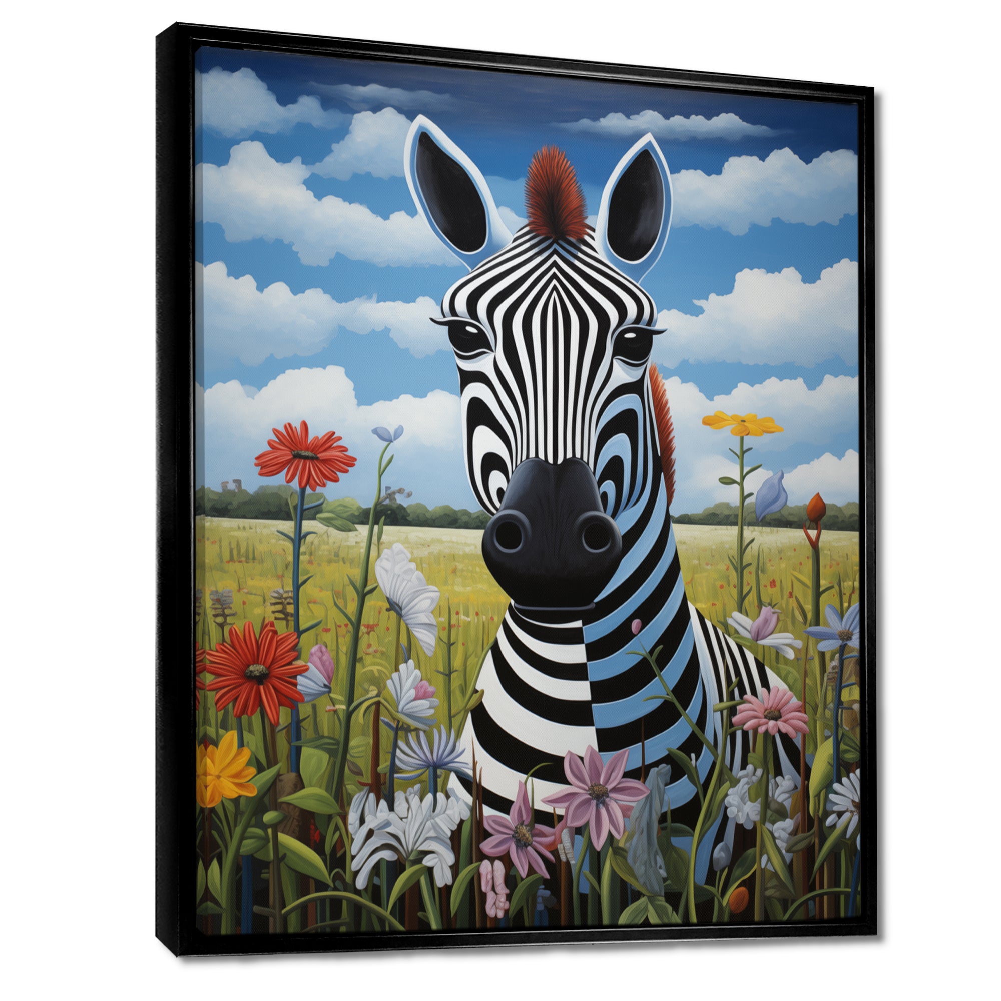 Funny Zebra meadows cartoon Portrait - Zebra Wall Decor