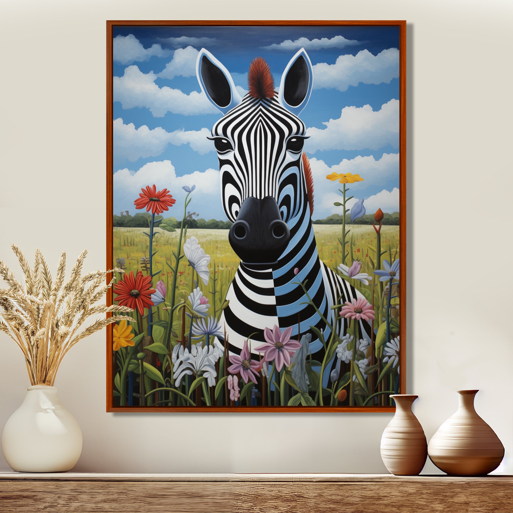 Funny Zebra meadows cartoon Portrait - Zebra Wall Decor