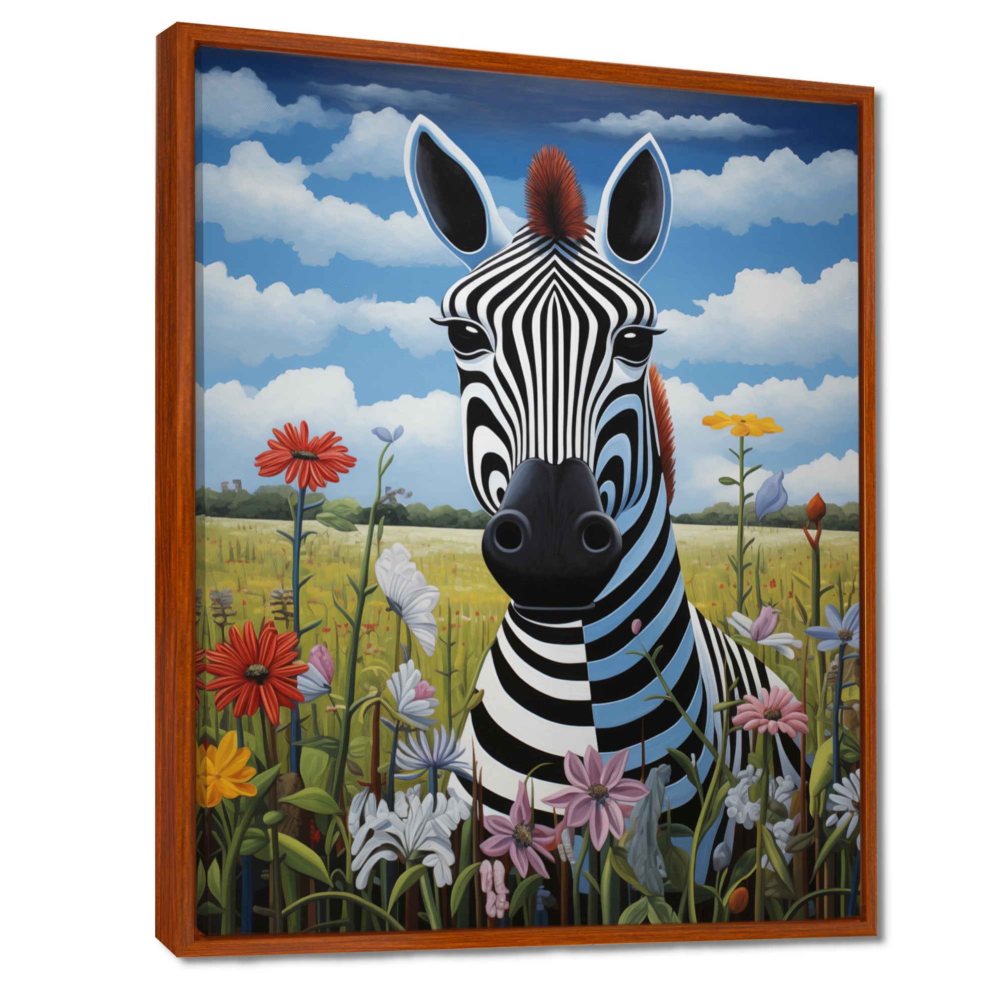 Funny Zebra meadows cartoon Portrait - Zebra Wall Decor