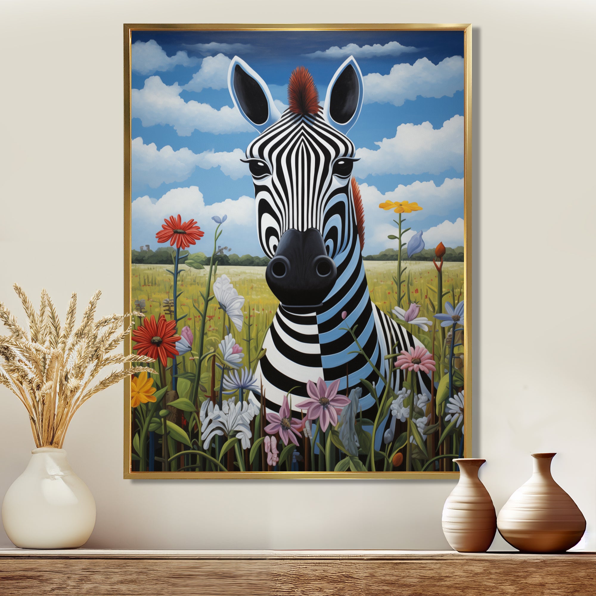 Funny Zebra meadows cartoon Portrait - Zebra Wall Decor