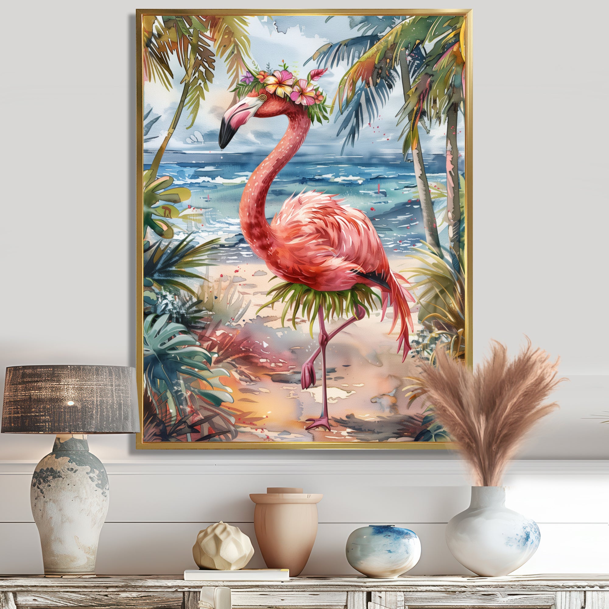 Dancing Flamingo Beach In Aruba - Flamingo Wall Art Prints
