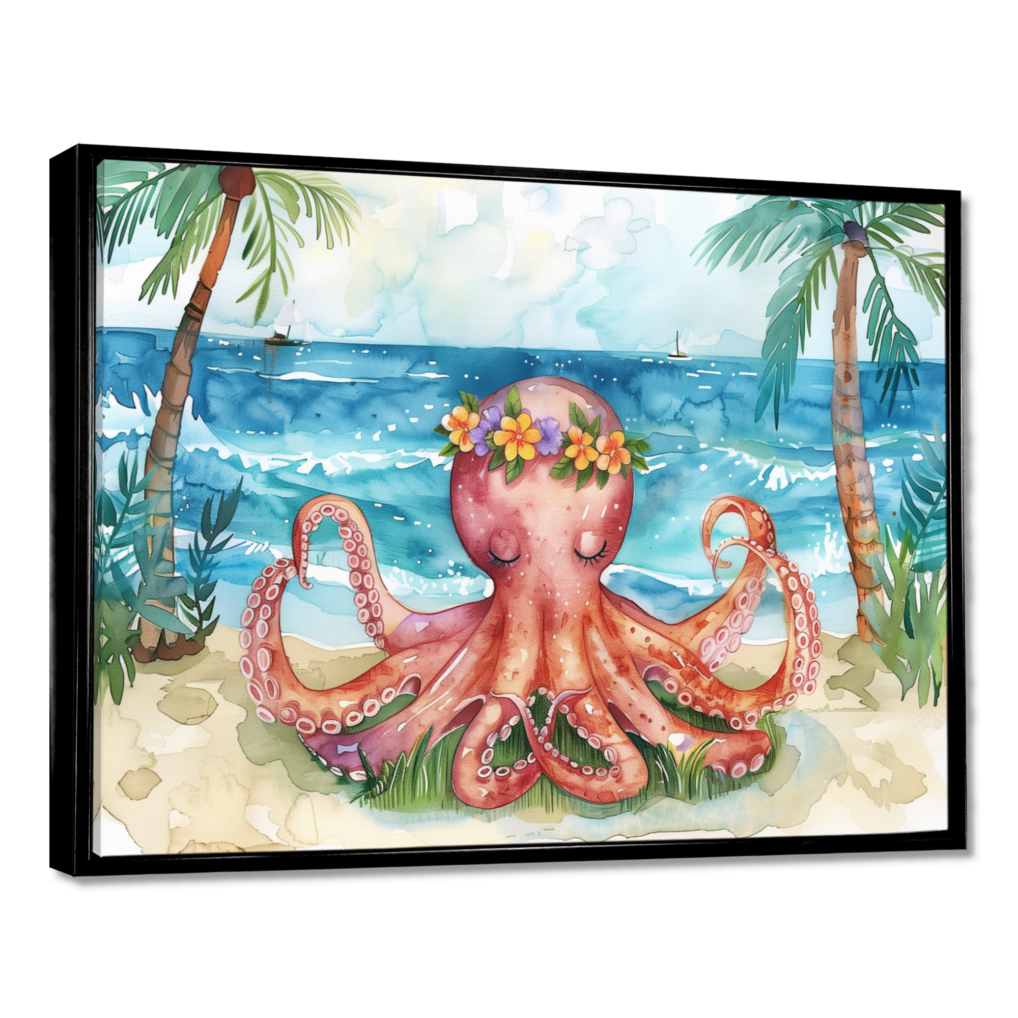 Octopus Meditating On The Beach In Hawaii - Octopus Framed Canvas Art