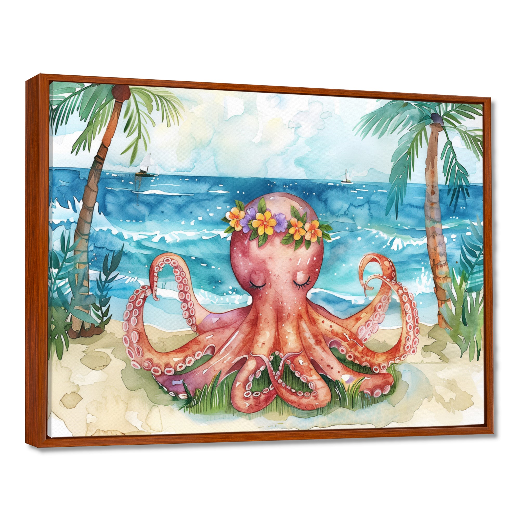 Octopus Meditating On The Beach In Hawaii - Octopus Framed Canvas Art