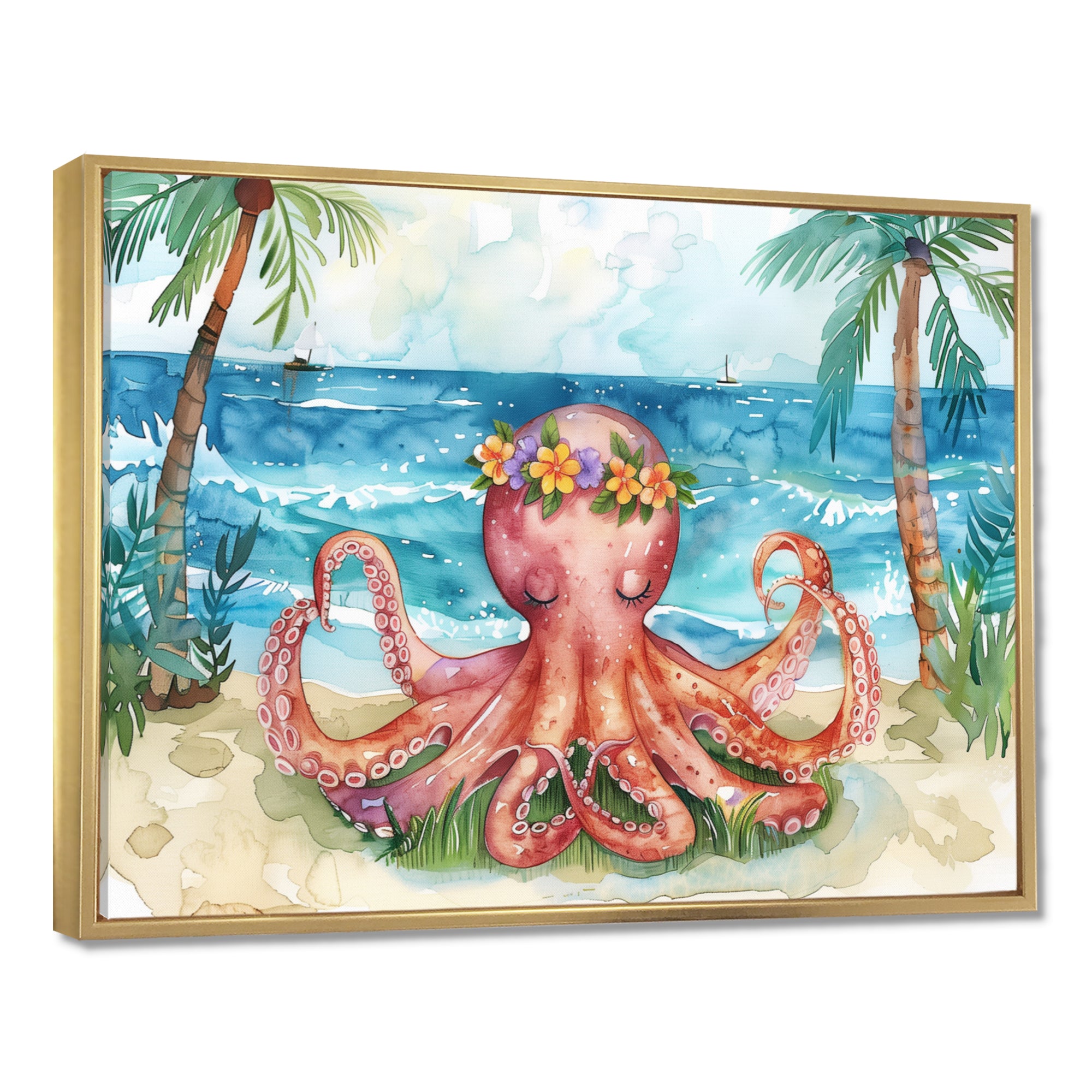 Octopus Meditating On The Beach In Hawaii - Octopus Framed Canvas Art