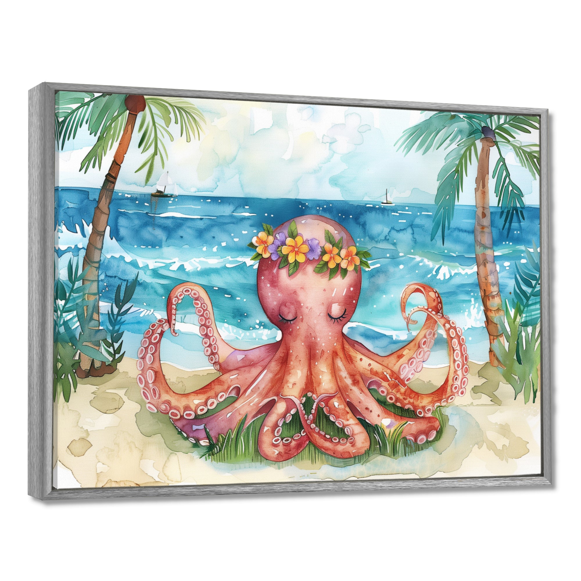 Octopus Meditating On The Beach In Hawaii - Octopus Framed Canvas Art