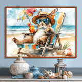 Bunny On The Beach Lounging Chair - Coastal Animal Home Decor Art