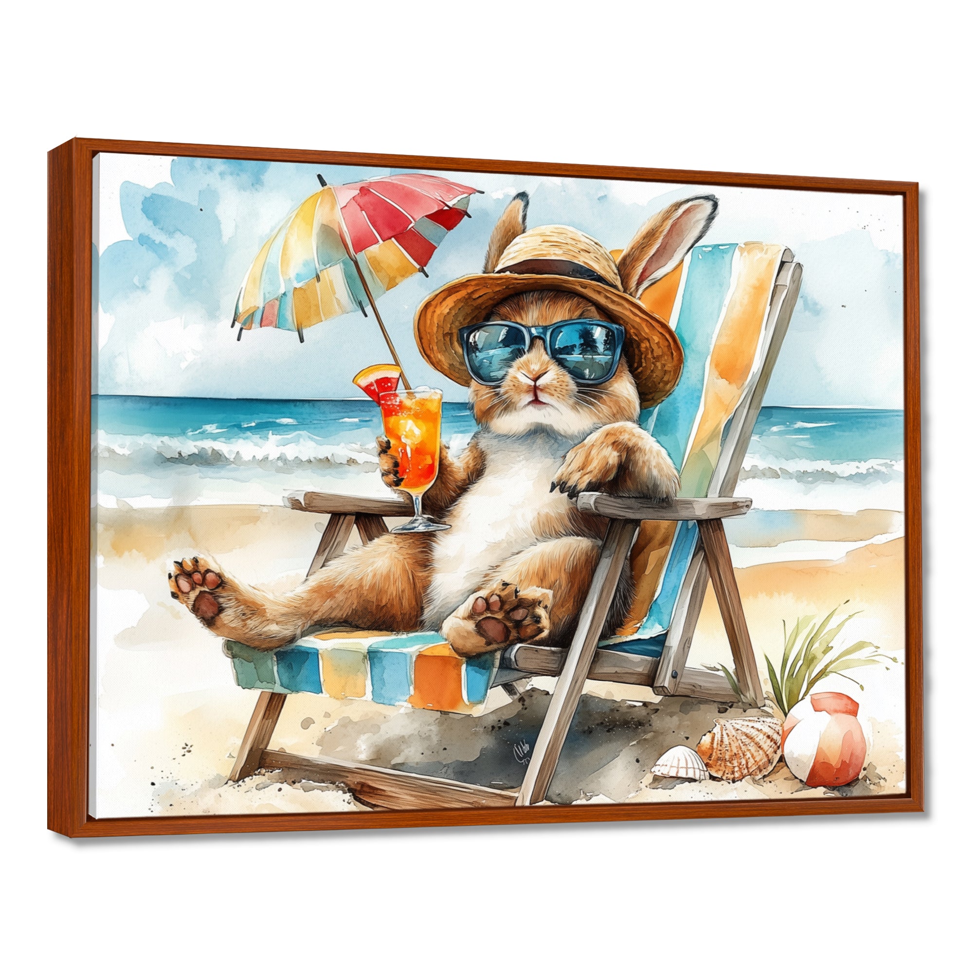 Bunny On The Beach Lounging Chair - Coastal Animal Home Decor Art