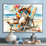 Bunny On The Beach Lounging Chair - Coastal Animal Home Decor Art